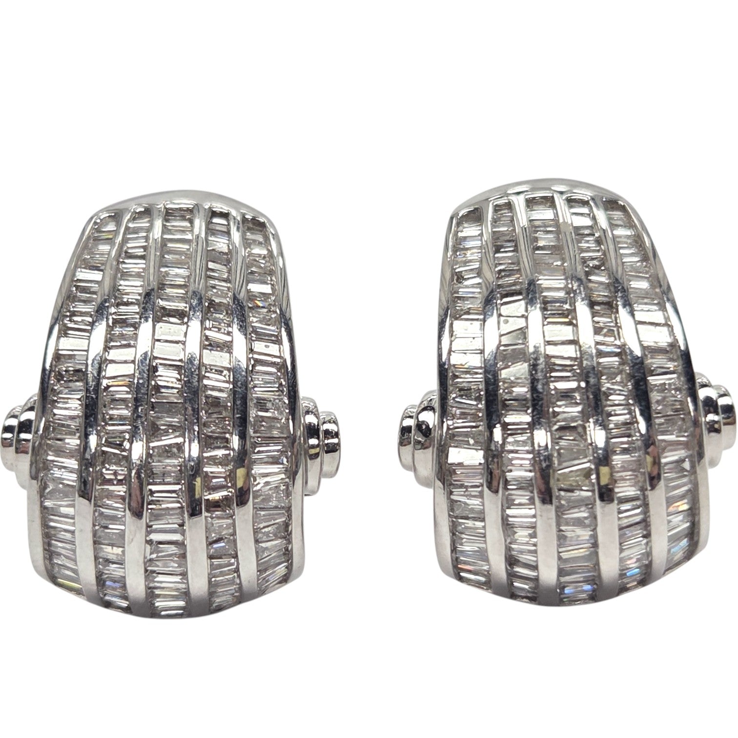 PAIR OF DIAMOND EARRINGS: WHITE GOLD W/ 4cts BAGUETTES
