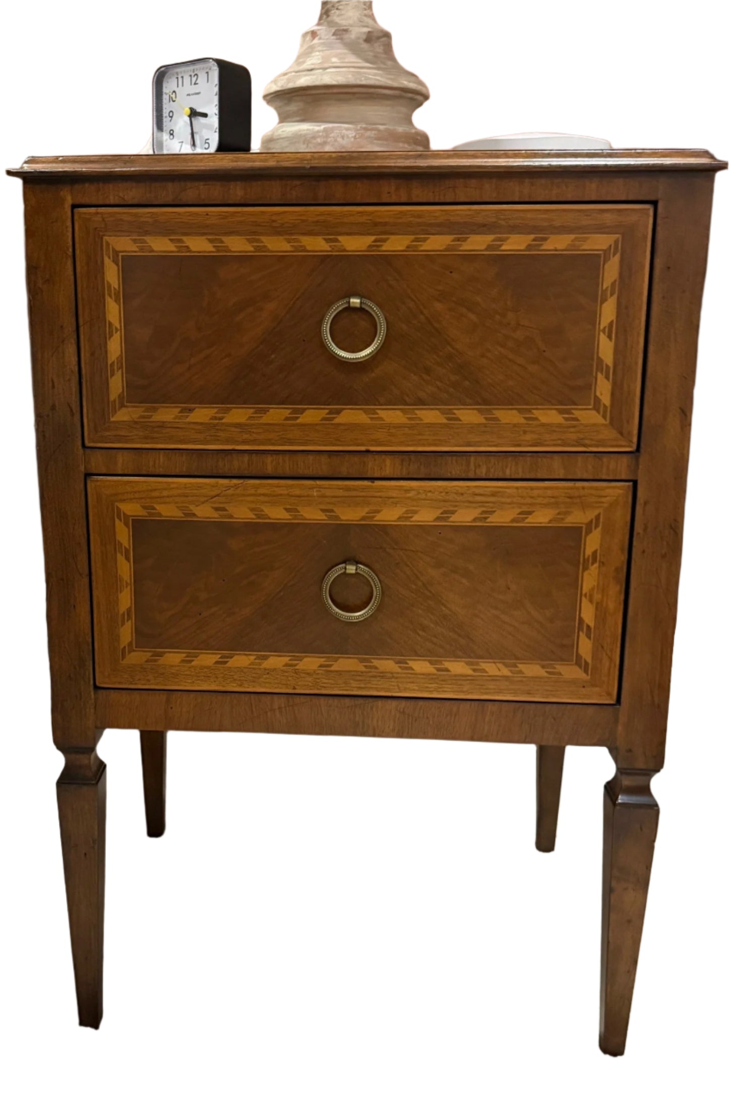 Vintage Nightstand or small 2 drawer chest with parquetry inlay