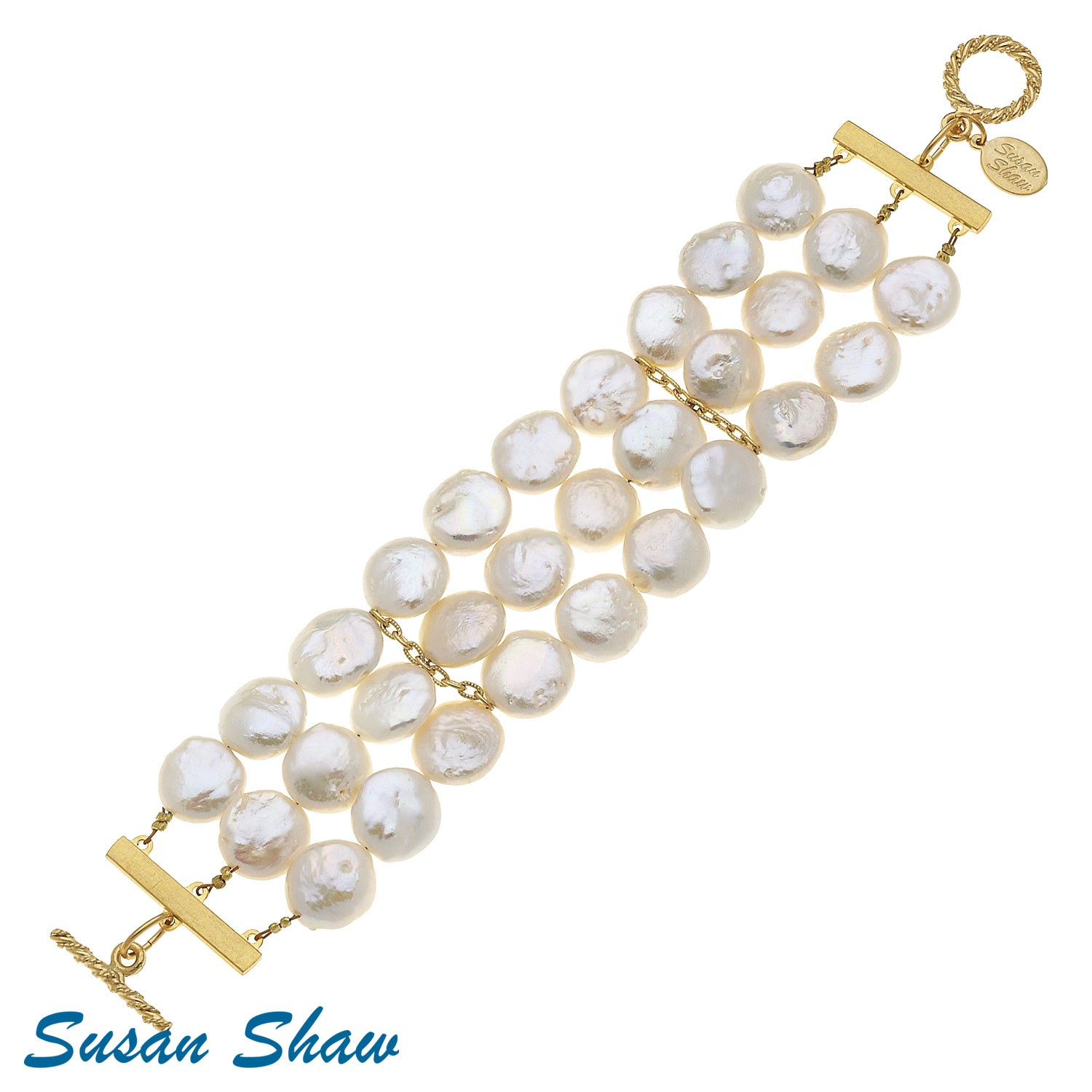 SUSAN SHAW COIN PEARL ROW BRACELET