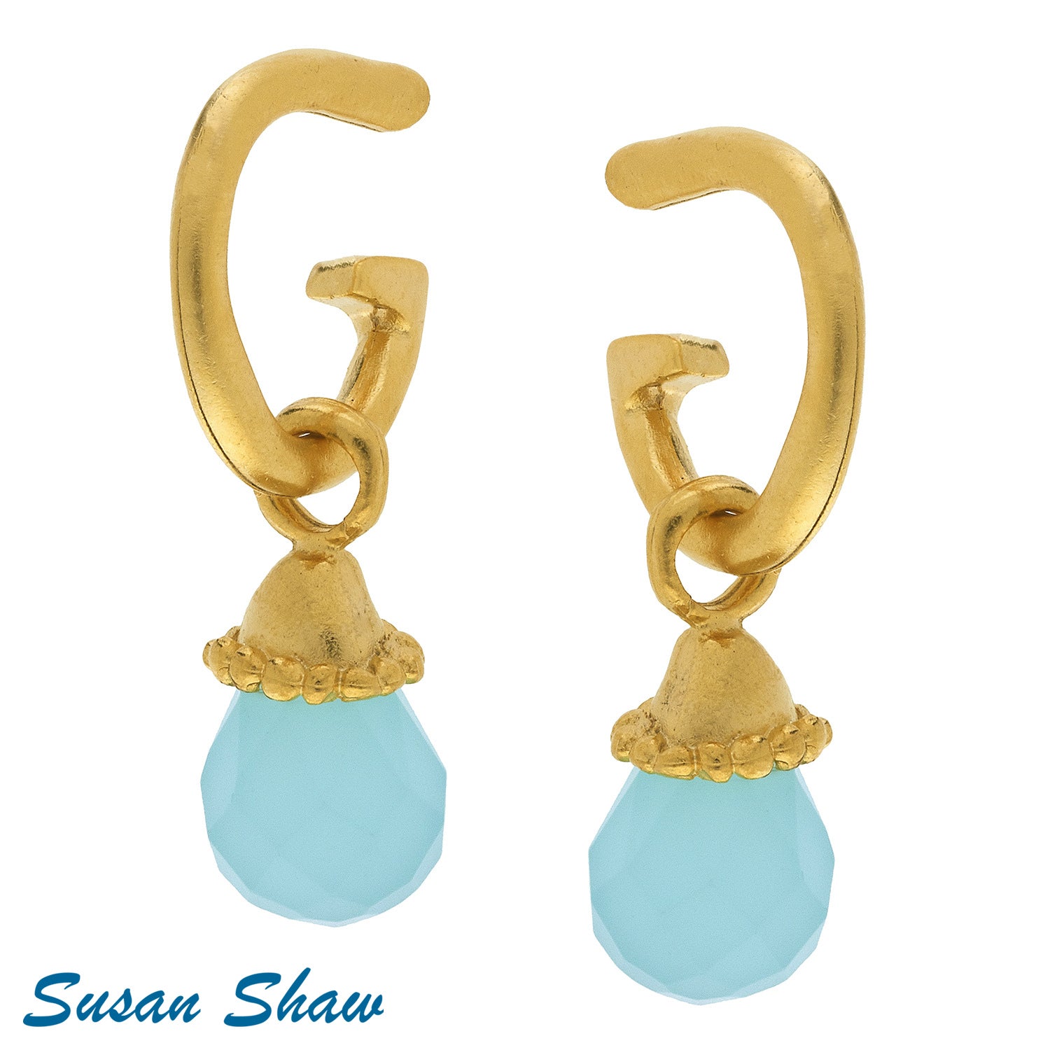 SUSAN SHAW Aqua Quartz on 18kt Gold Dipped Pierced Style Earrings
