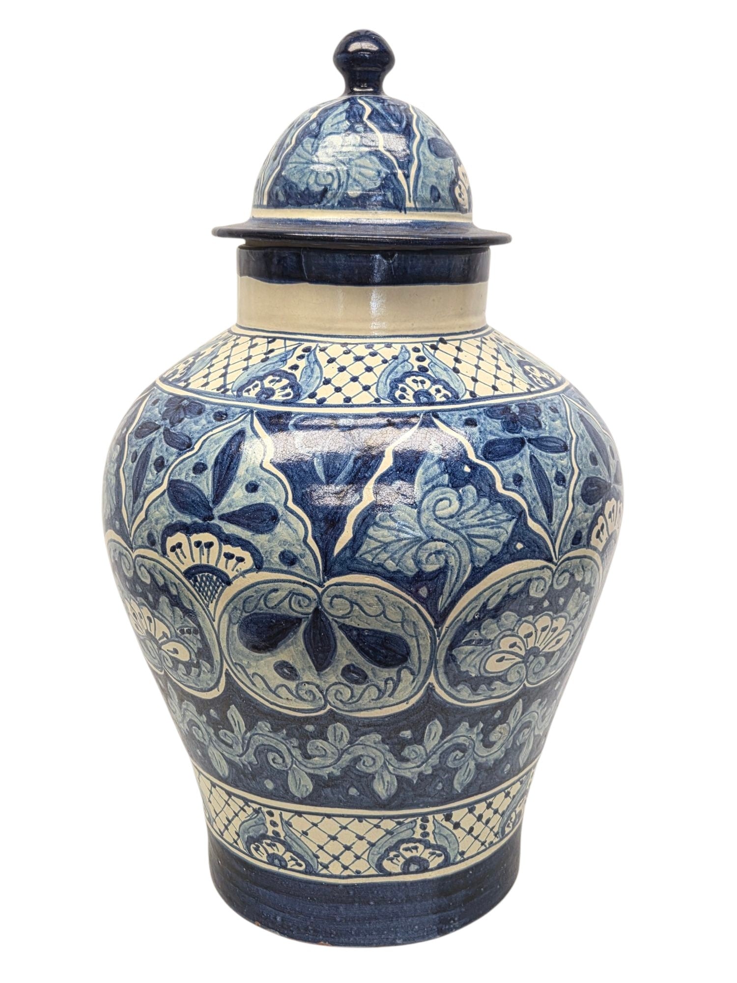 A Pair of Lg Artist Signed Hand Painted Talavera Lidded Ginger Jars