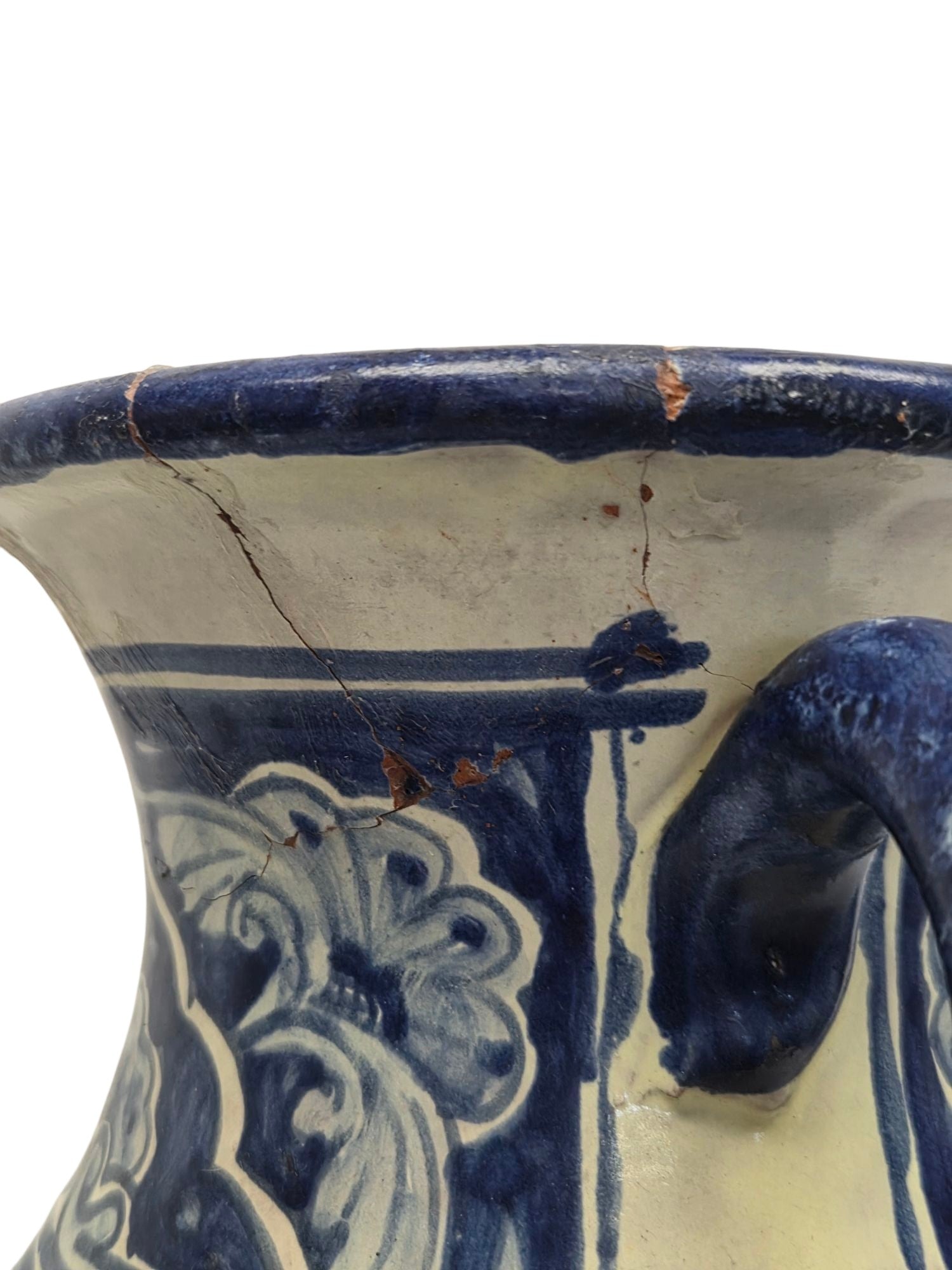 20" HAND PAINTED TALVERA BLUE WHITE VASE W/ HANDLES