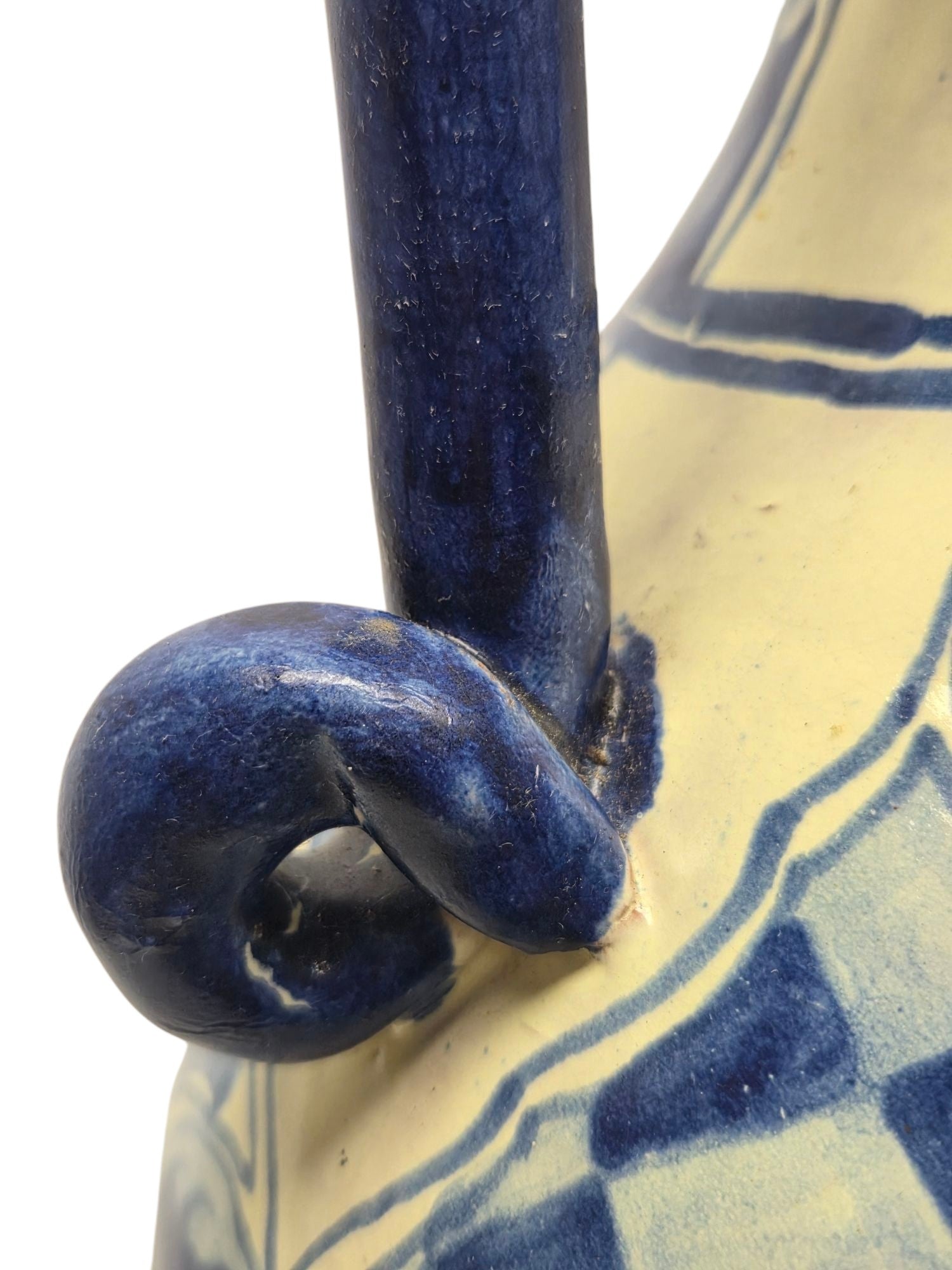 20" HAND PAINTED TALVERA BLUE WHITE VASE W/ HANDLES