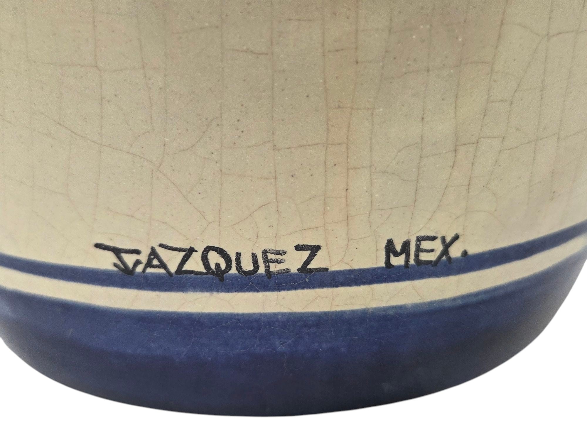 ARTIST SIGNED, HAND PAINTED TALAVERA BLUE/WHT VASE 10.5"T