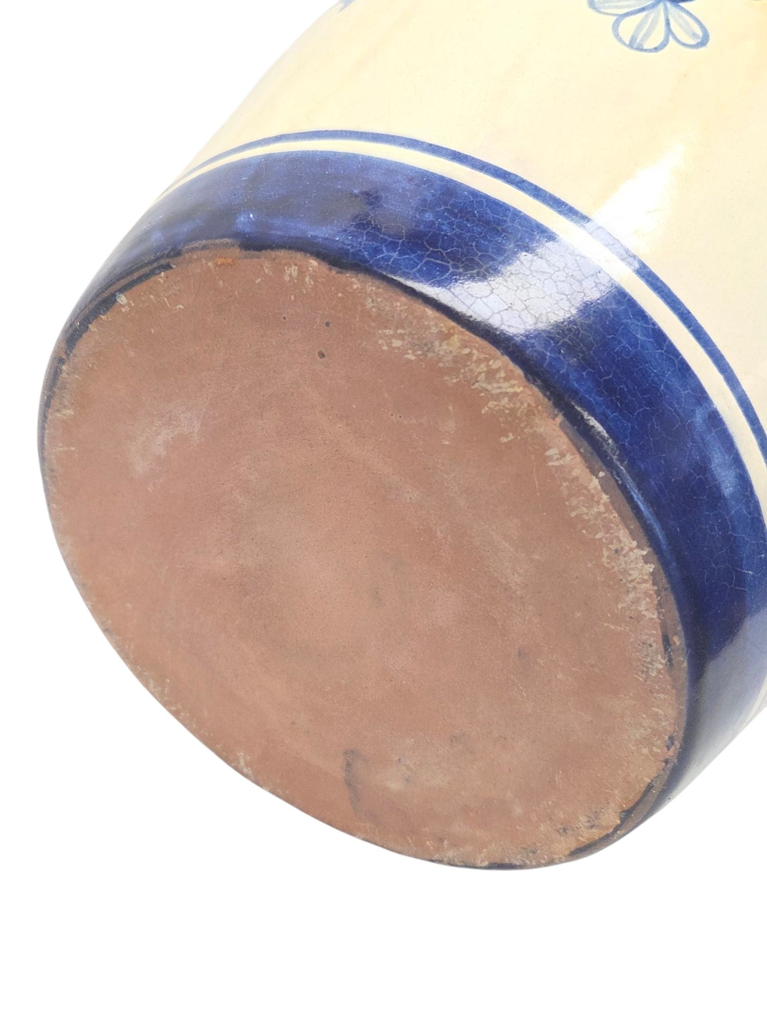 ARTIST SIGNED, HAND PAINTED TALAVERA BLUE/WHT VASE 10.5"T