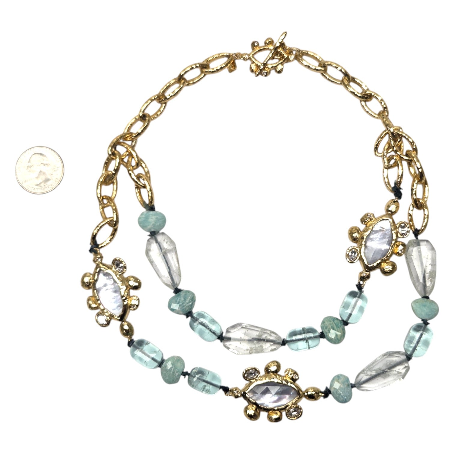 FREE SHIPPING - Alexis Bittar Statement Necklace Aquamarine beads Rhinestones