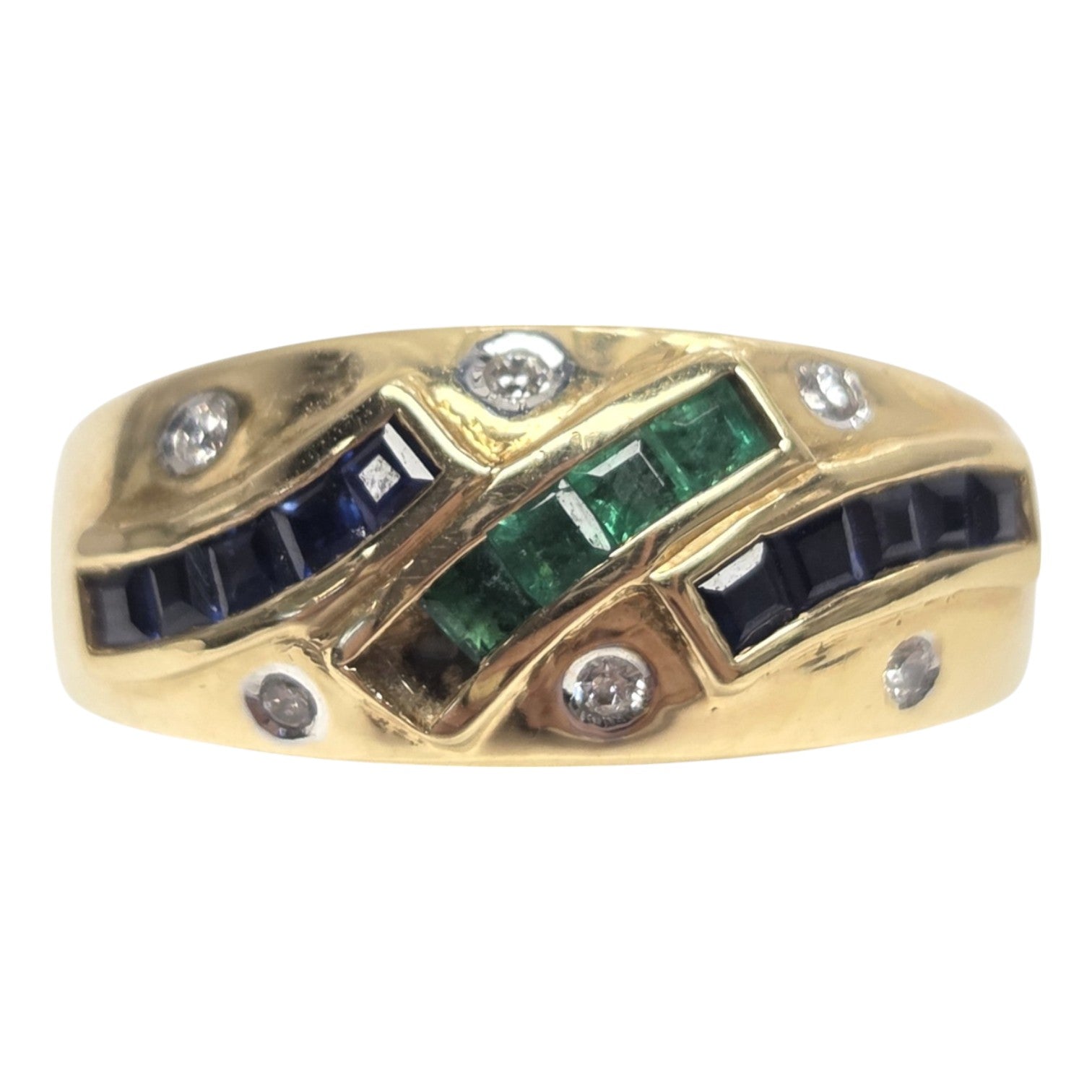 14kt YELLOW GOLD DIAMOND, SAPPHIRE, EMERALD RING