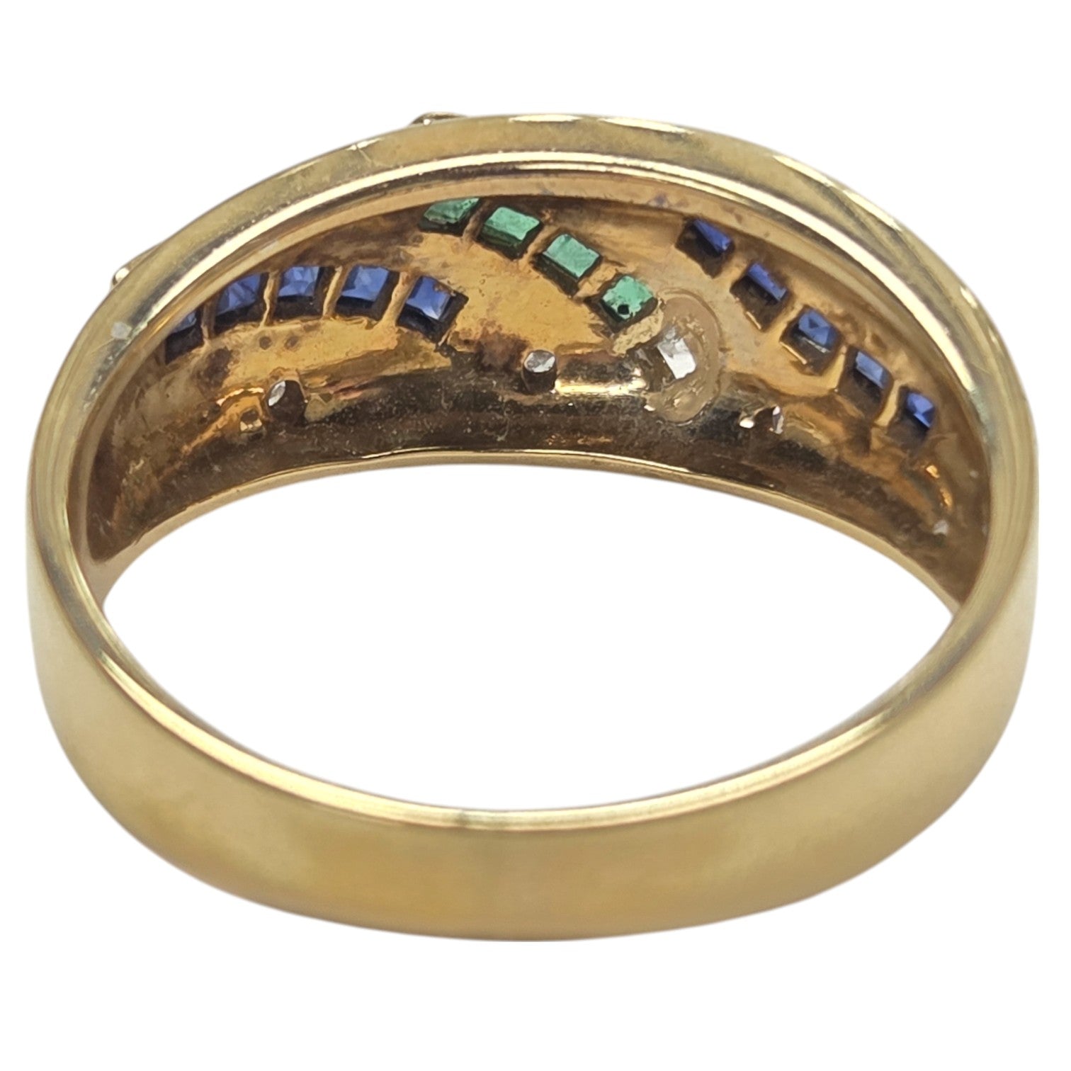 14kt YELLOW GOLD DIAMOND, SAPPHIRE, EMERALD RING