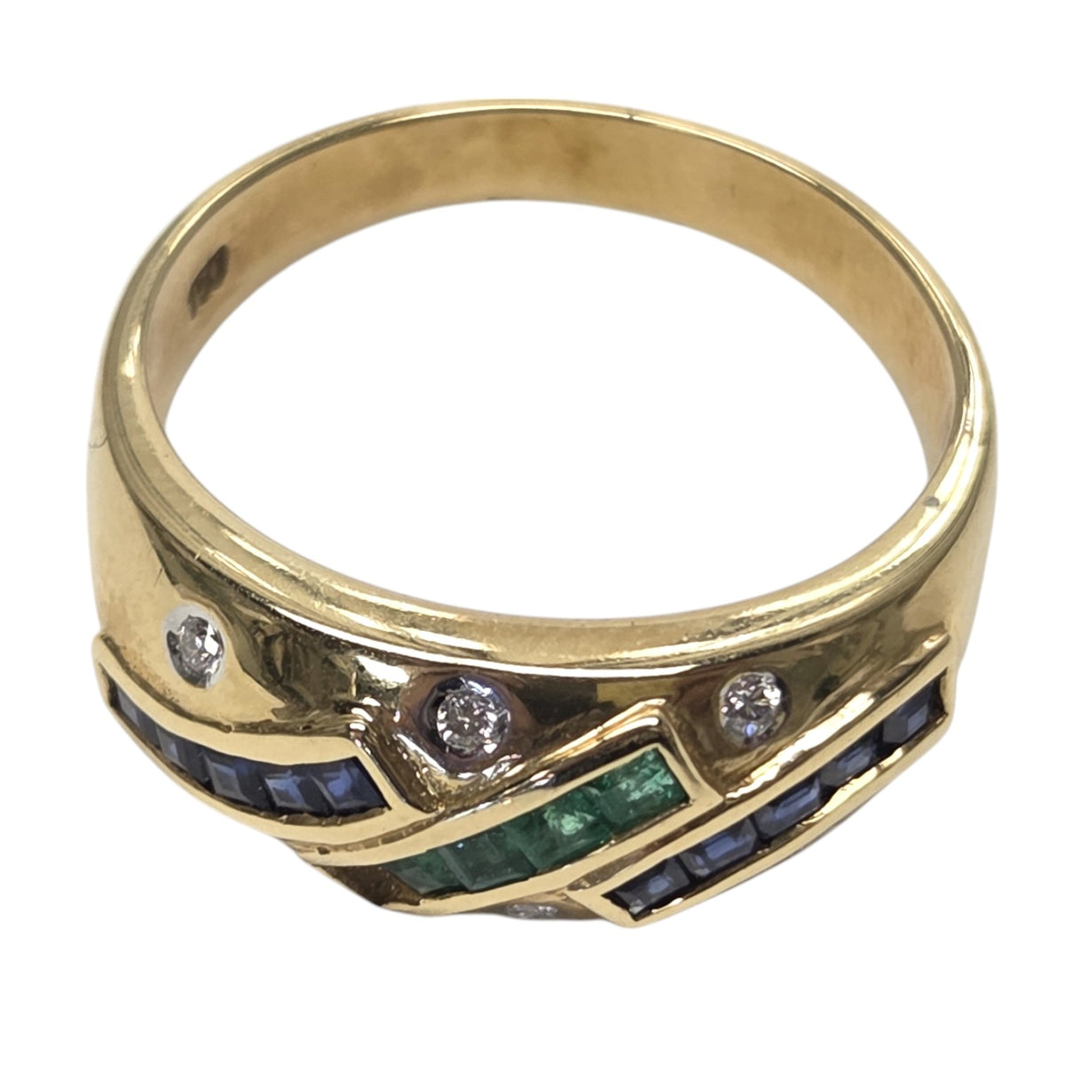 14kt YELLOW GOLD DIAMOND, SAPPHIRE, EMERALD RING