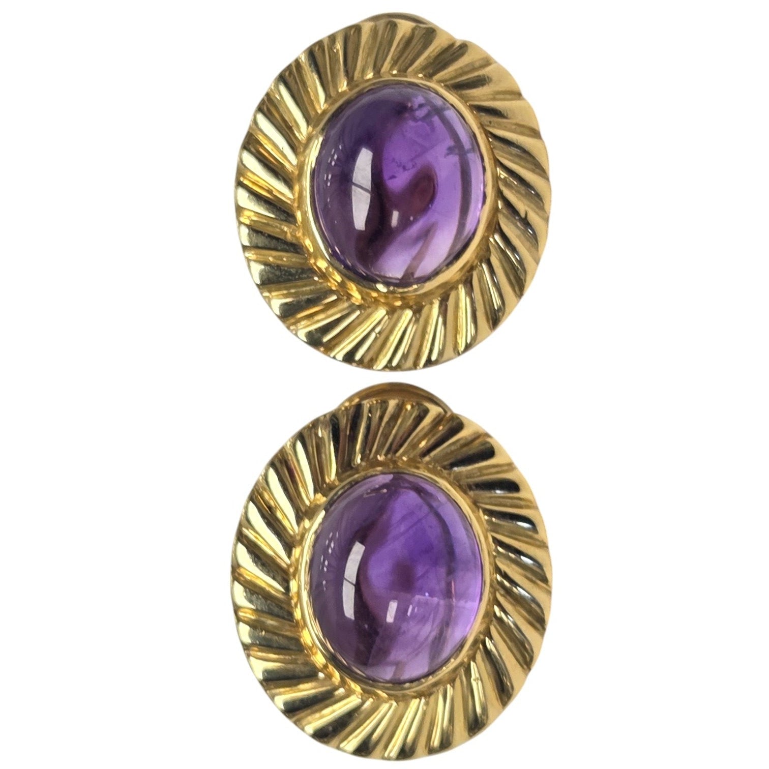 PAIR 18KT GOLD AMETHYST CABOCHON EARRINGS BY J. ARAGON