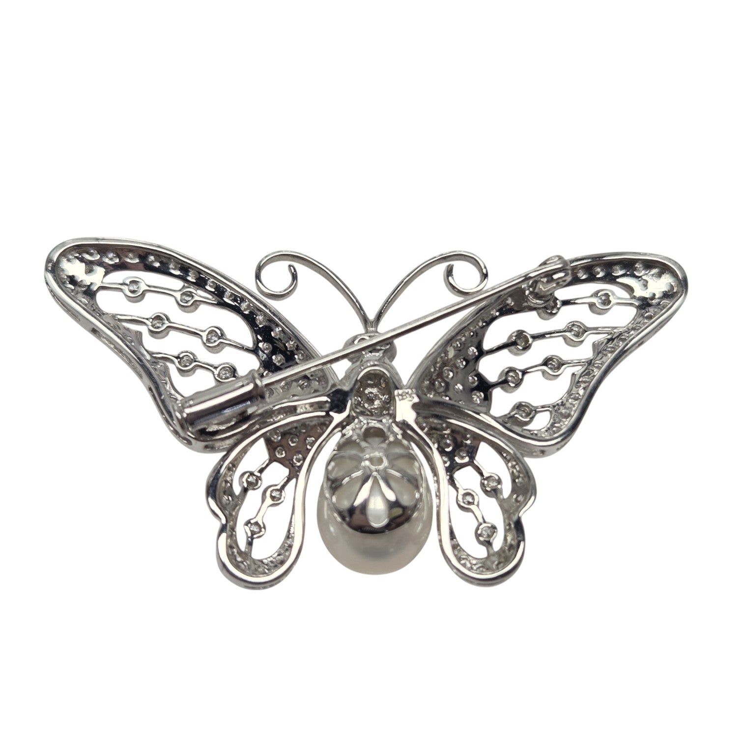 18kt WHITE GOLD 2CT DIAMOND AND PEARL BUTTERFLY BROOCH