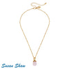 SUSAN SHAW Pink Quartz on Dainty Gold dipped Chain Necklace