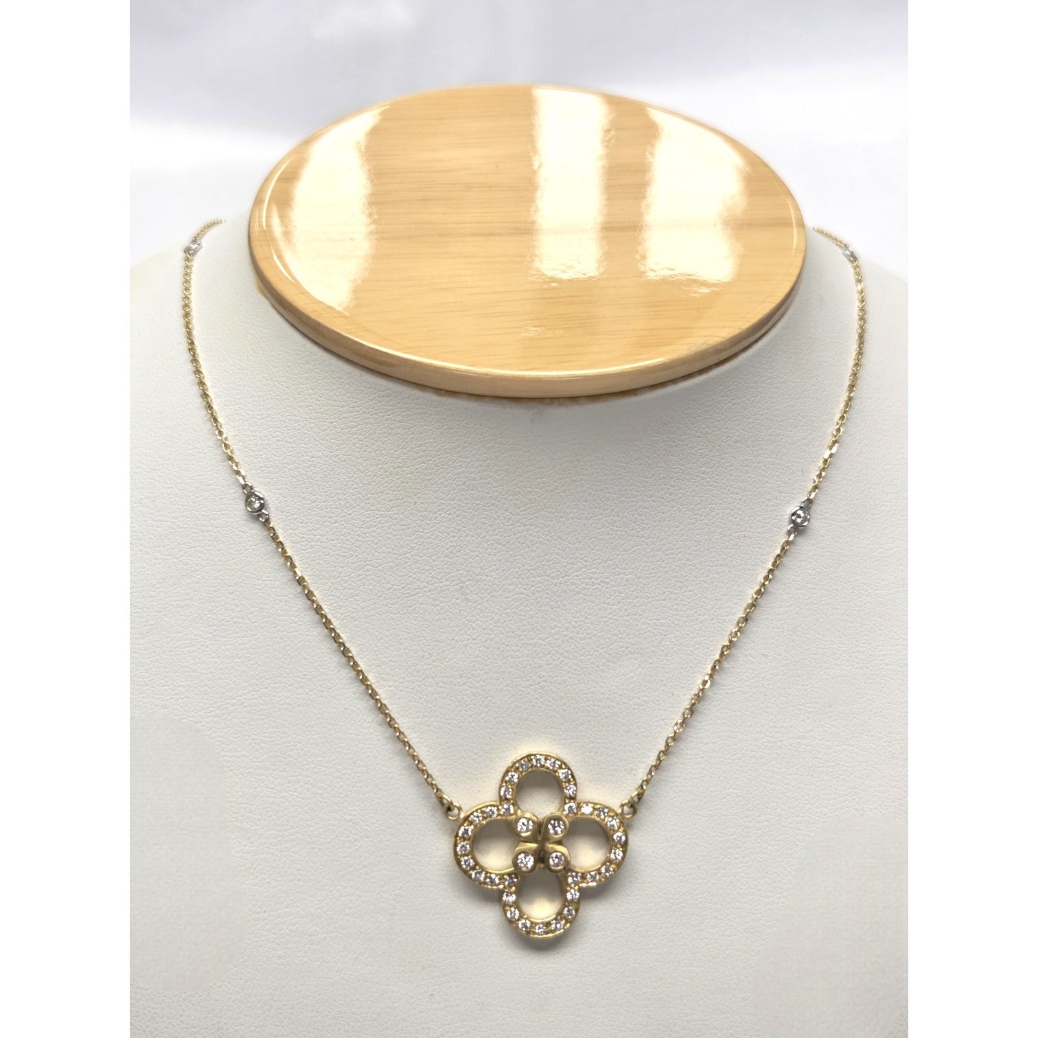 JOSE ARAGON ORIGINAL 18KT GOLD QUATREFOIL & DIAMOND NECKLACE