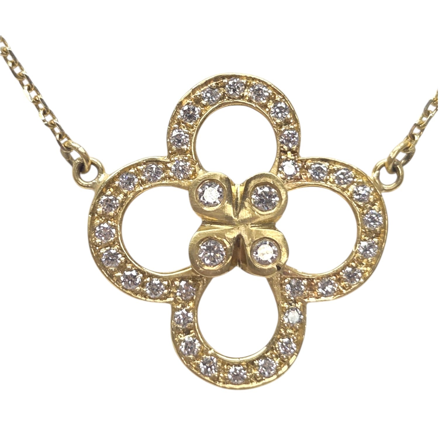 JOSE ARAGON ORIGINAL 18KT GOLD QUATREFOIL & DIAMOND NECKLACE
