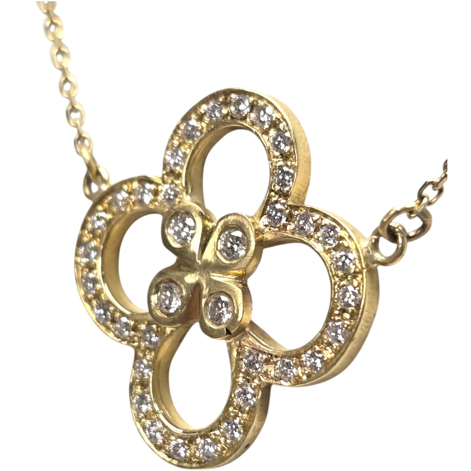 JOSE ARAGON ORIGINAL 18KT GOLD QUATREFOIL & DIAMOND NECKLACE
