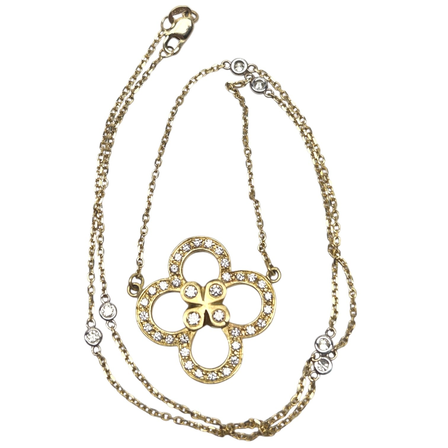 JOSE ARAGON ORIGINAL 18KT GOLD QUATREFOIL & DIAMOND NECKLACE