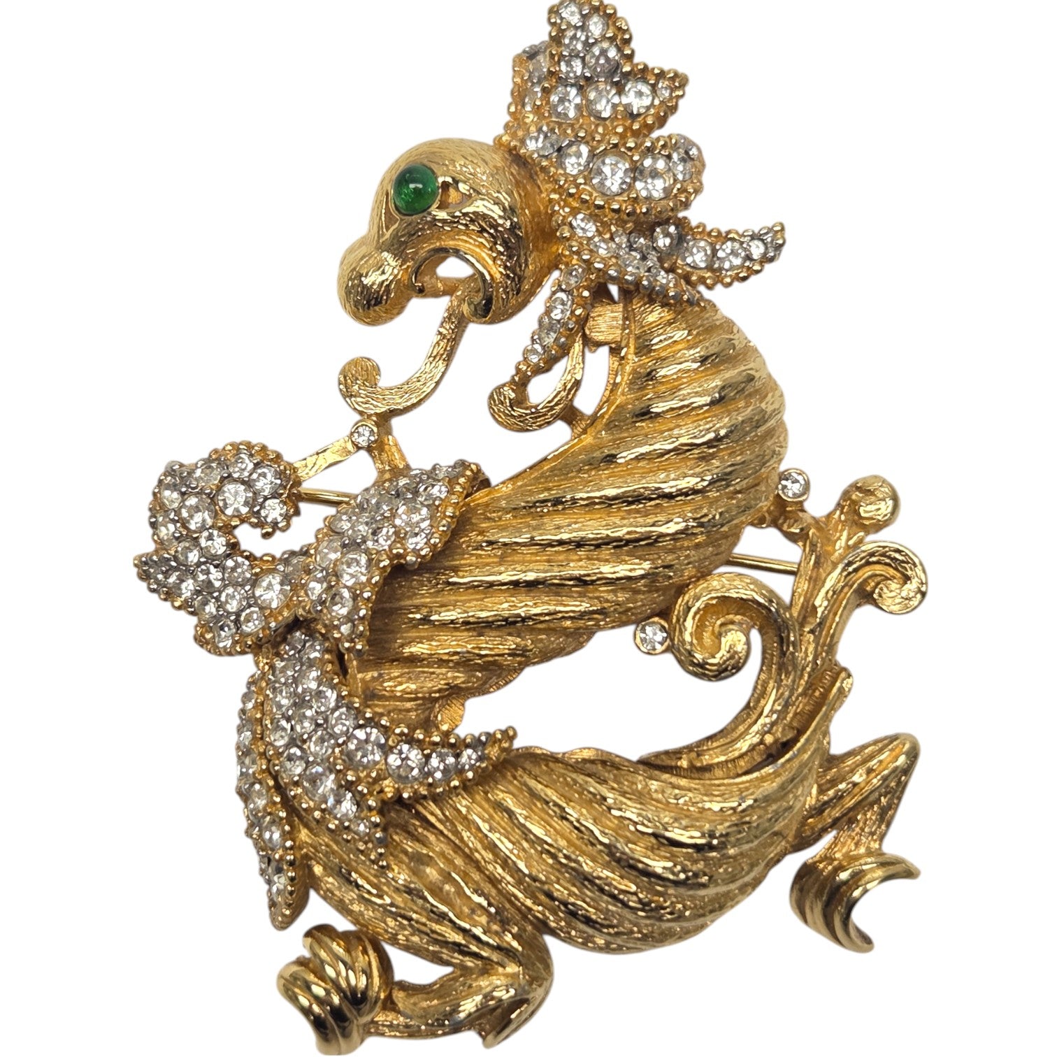FREE SHIPPING - Ciner Gold Finished Dragon Brooch W/ Rhinestones