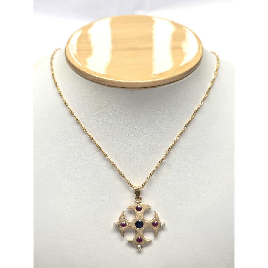 JOSE ARAGON ORIGINAL 18KT GOTHIC CROSS PENDANT NECKLACE