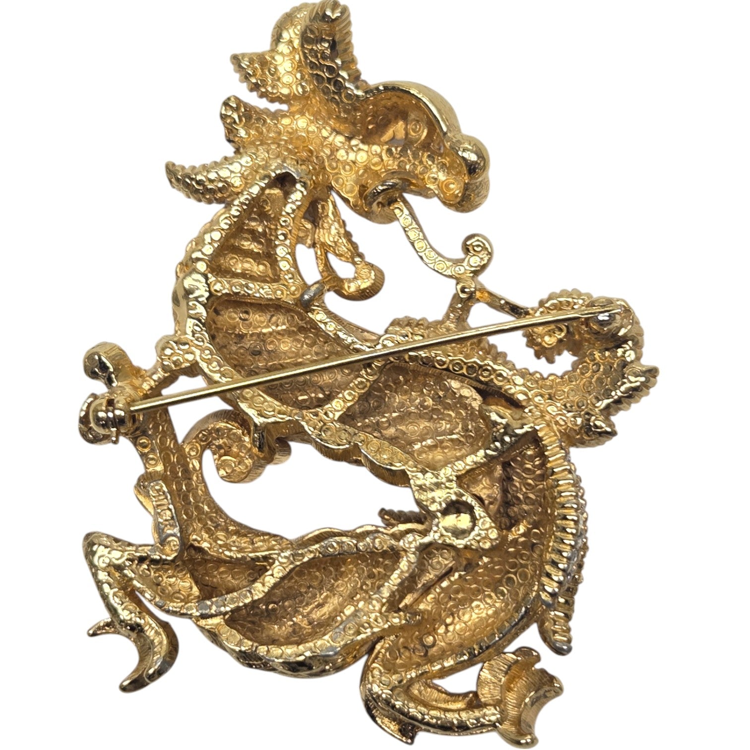 FREE SHIPPING - Ciner Gold Finished Dragon Brooch W/ Rhinestones