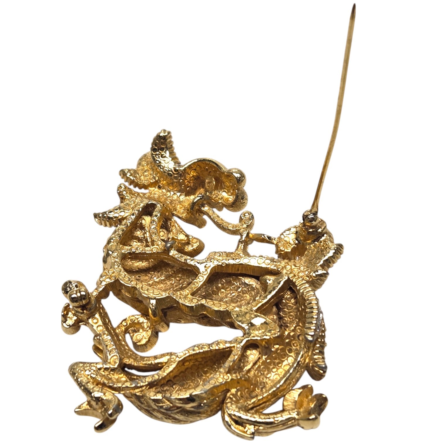 FREE SHIPPING - Ciner Gold Finished Dragon Brooch W/ Rhinestones