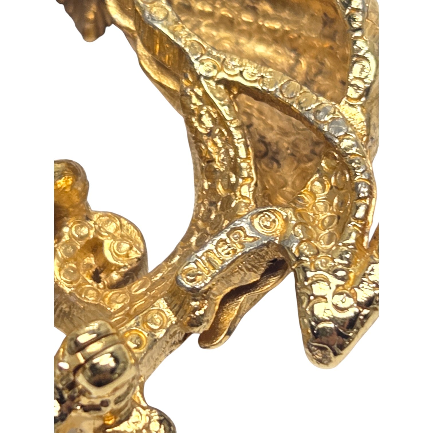 FREE SHIPPING - Ciner Gold Finished Dragon Brooch W/ Rhinestones