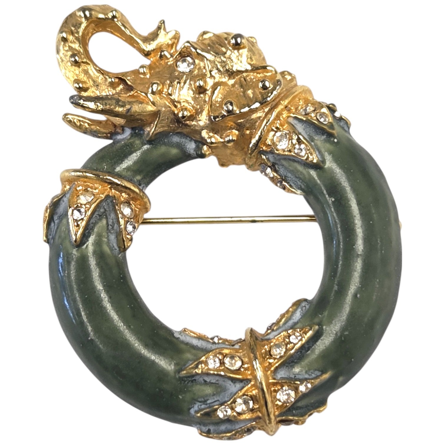 FREE SHIPPING - Kenneth J. Lane Green Enamel Elephant Brooch