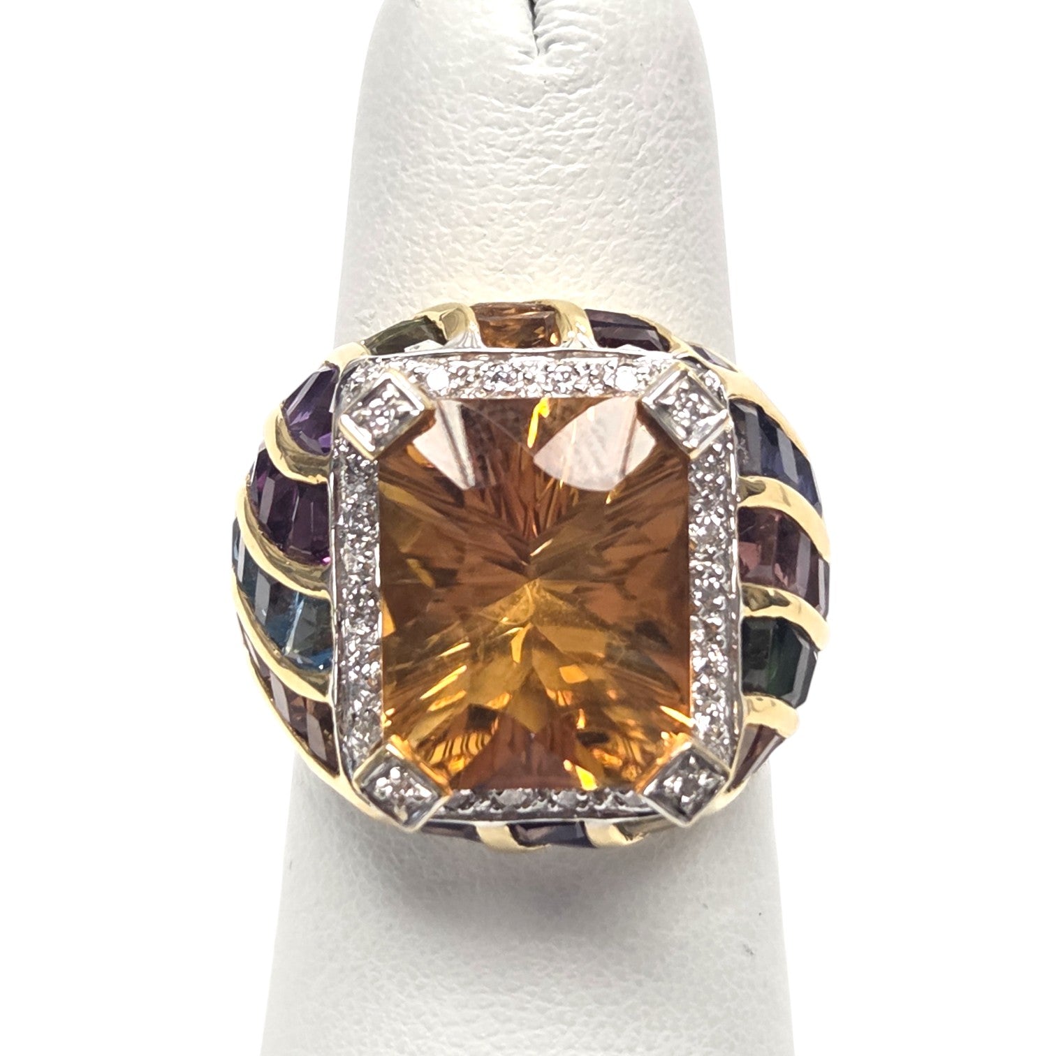 ESTATE 18KT DIAMOND & CITRINE RING WITH MULTI SEMI-PRECIOUS GEMS