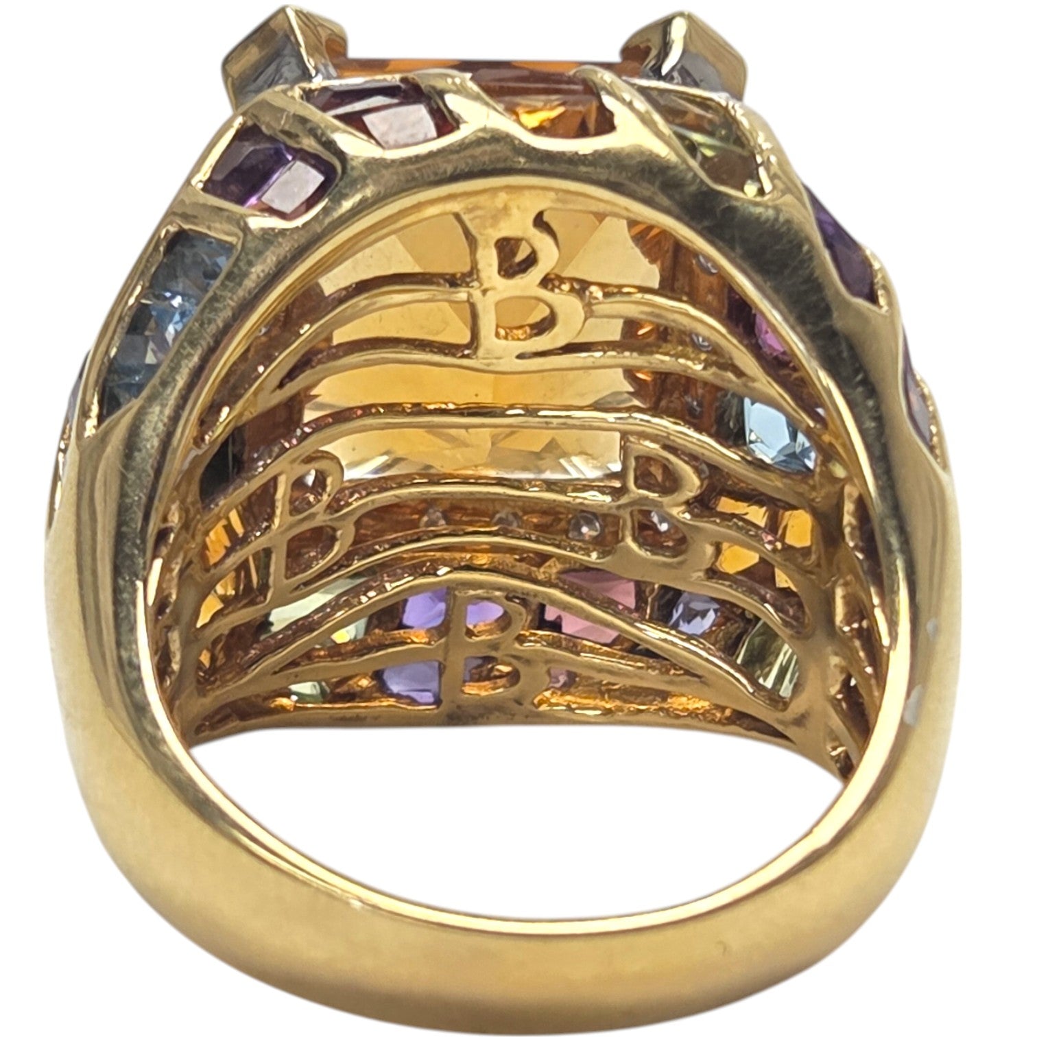 ESTATE 18KT DIAMOND & CITRINE RING WITH MULTI SEMI-PRECIOUS GEMS