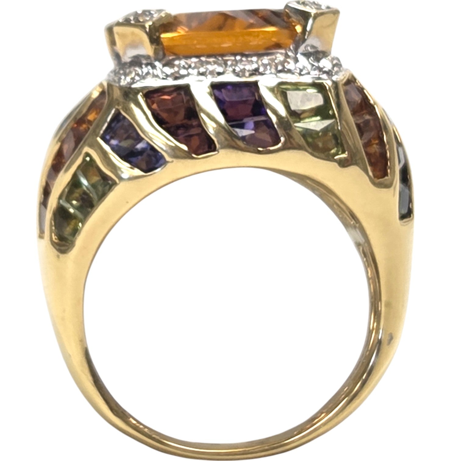 ESTATE 18KT DIAMOND & CITRINE RING WITH MULTI SEMI-PRECIOUS GEMS