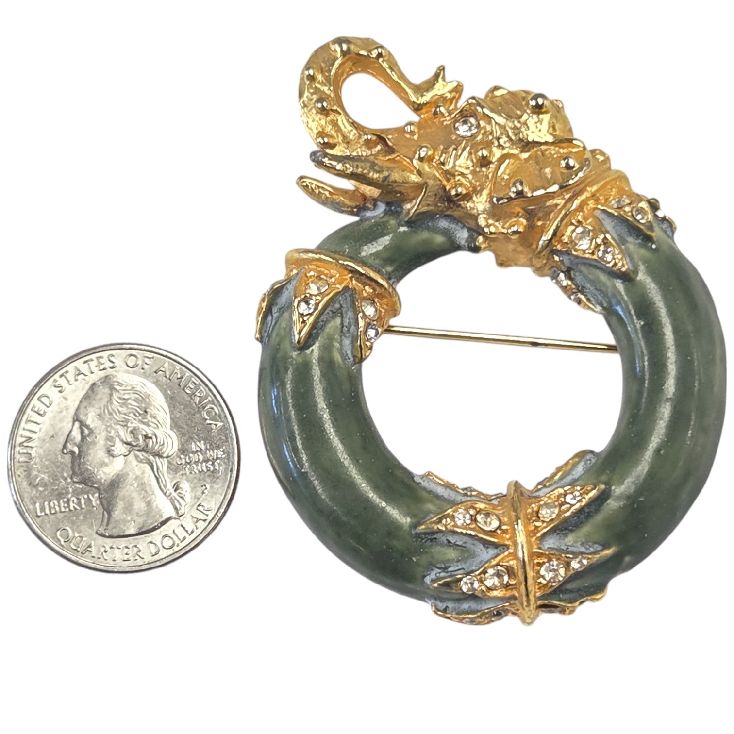 FREE SHIPPING - Kenneth J. Lane Green Enamel Elephant Brooch