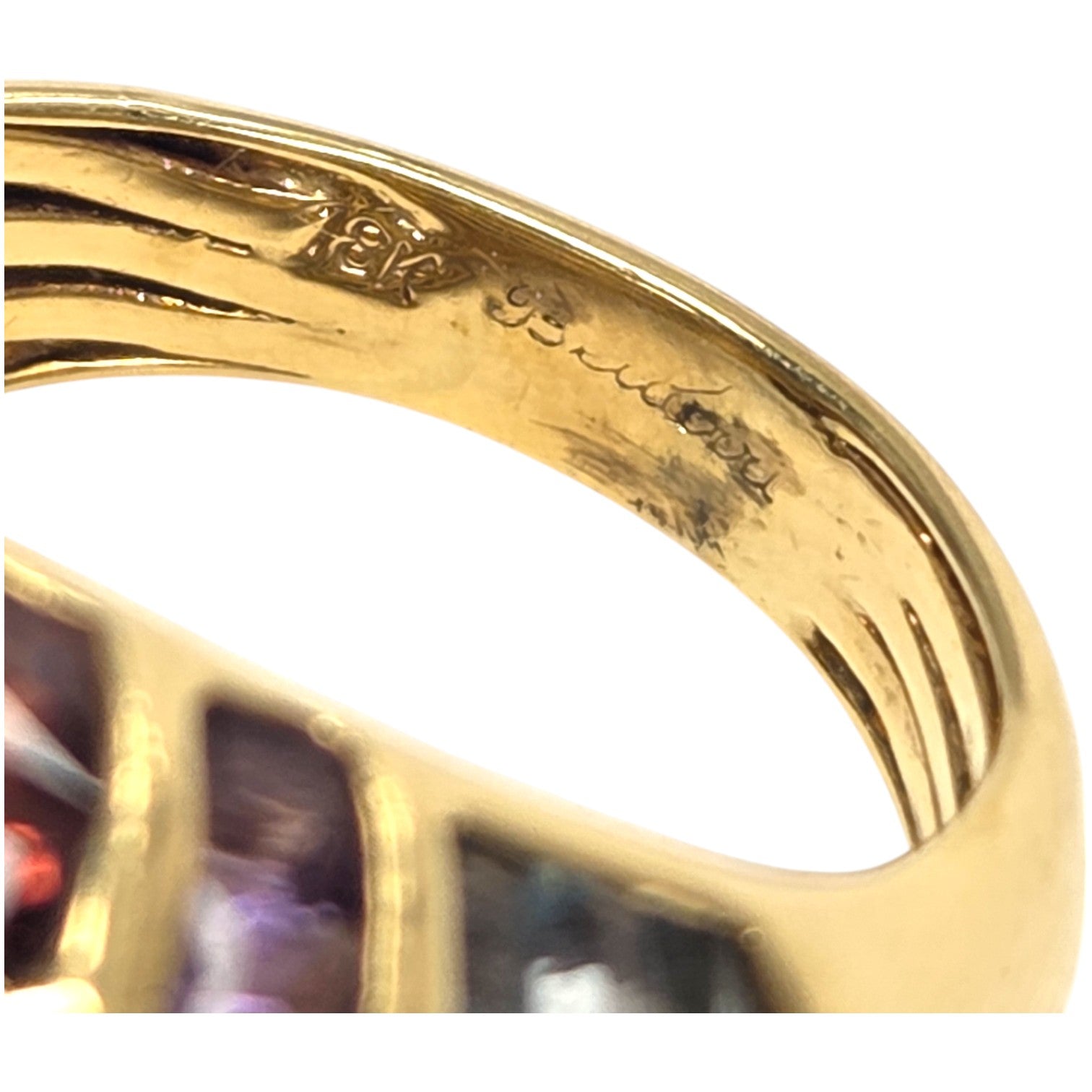 ESTATE 18KT DIAMOND & CITRINE RING WITH MULTI SEMI-PRECIOUS GEMS