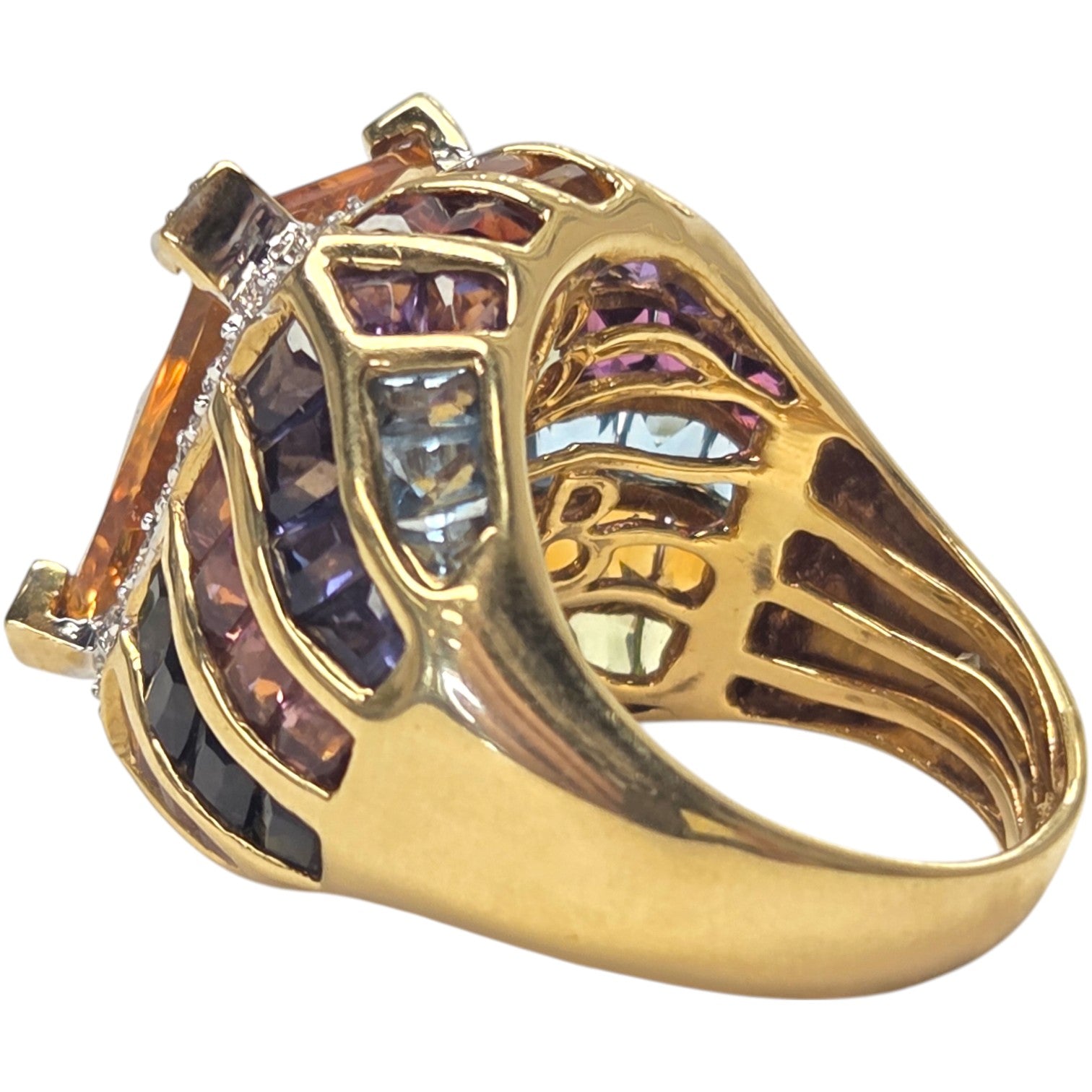 ESTATE 18KT DIAMOND & CITRINE RING WITH MULTI SEMI-PRECIOUS GEMS