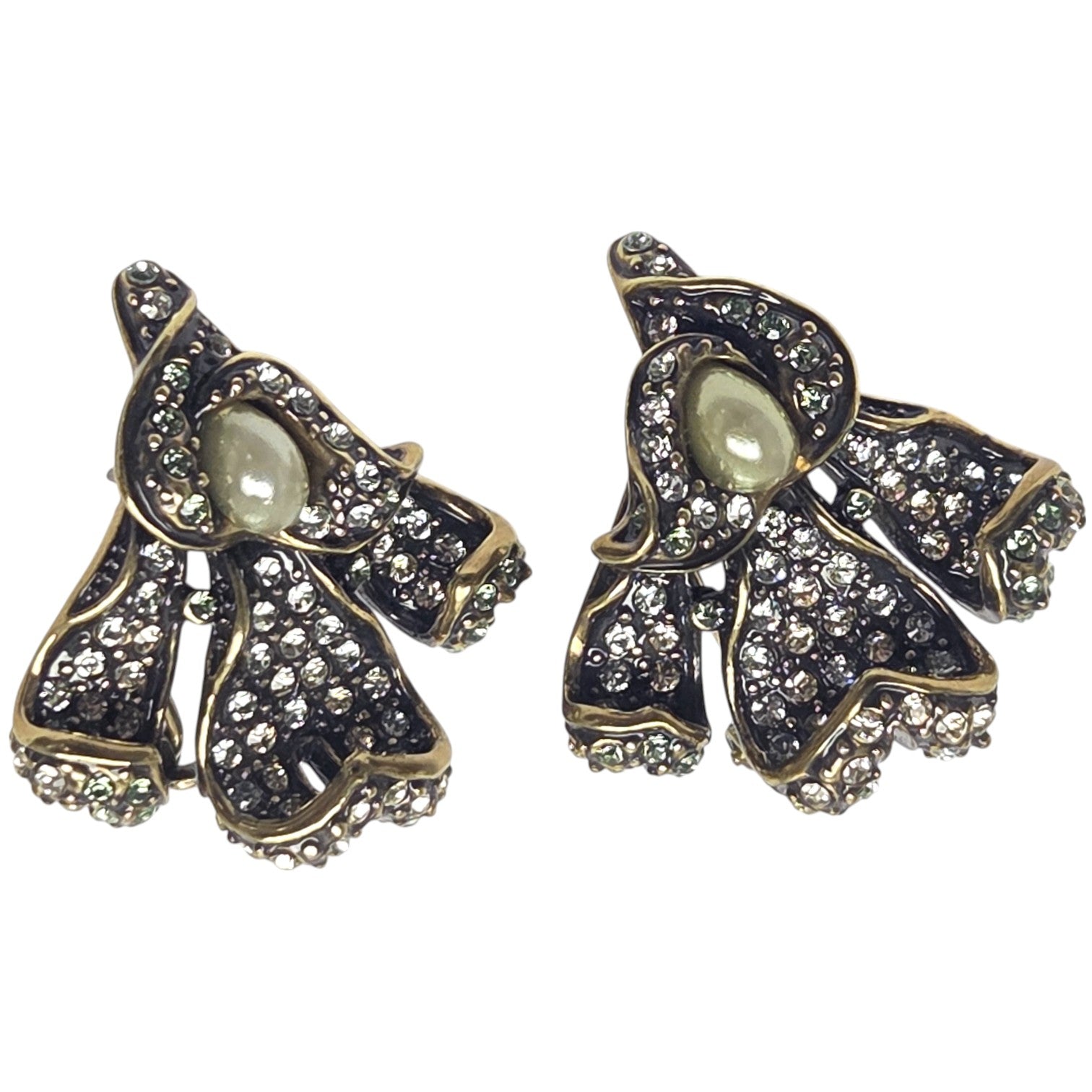 FREE SHIPPING - Vintage Heidi Daus Earrings W Lt Green Rhinestones