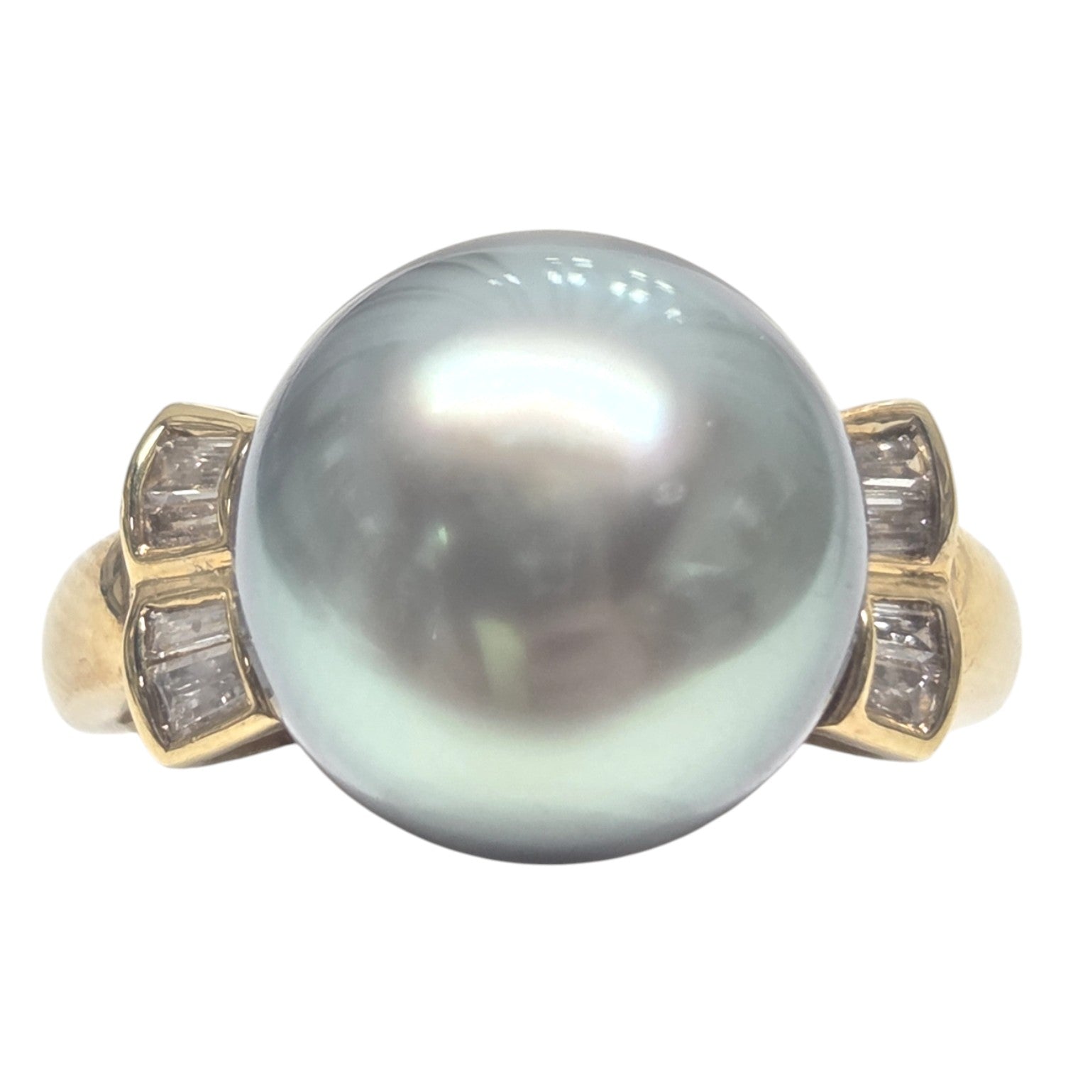 GREY FRESHWATER PEARL RING W/ BAGETTE DIAMONDS