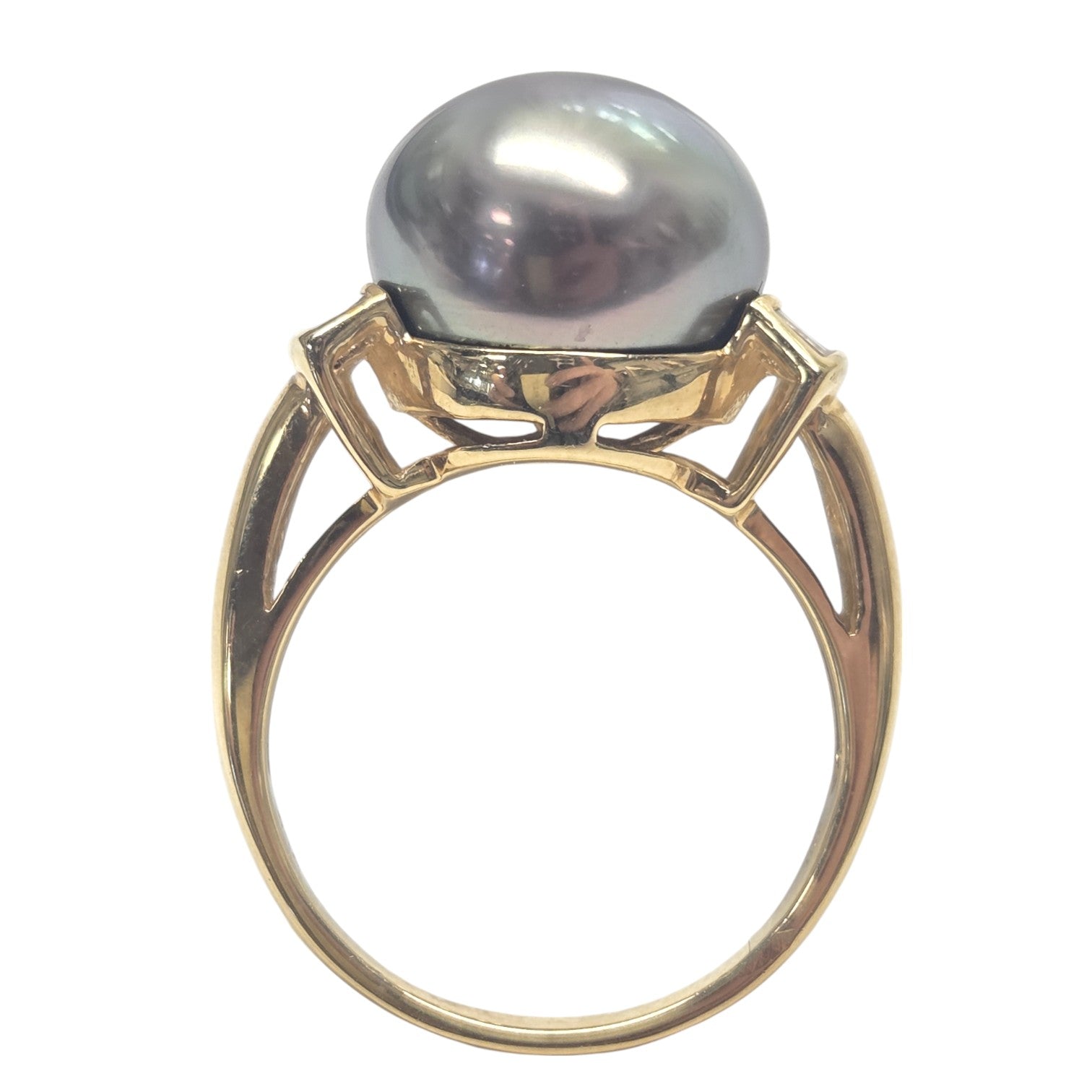 GREY FRESHWATER PEARL RING W/ BAGETTE DIAMONDS