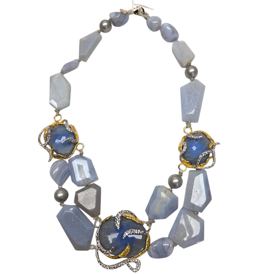 FREE SHIPPING - Alexis Bittar Statement Necklace, Agate, Rhinestone, Pearls