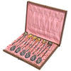 12 RUSSIAN SILVER GOLD ENAMEL DEMITASSE SPOONS