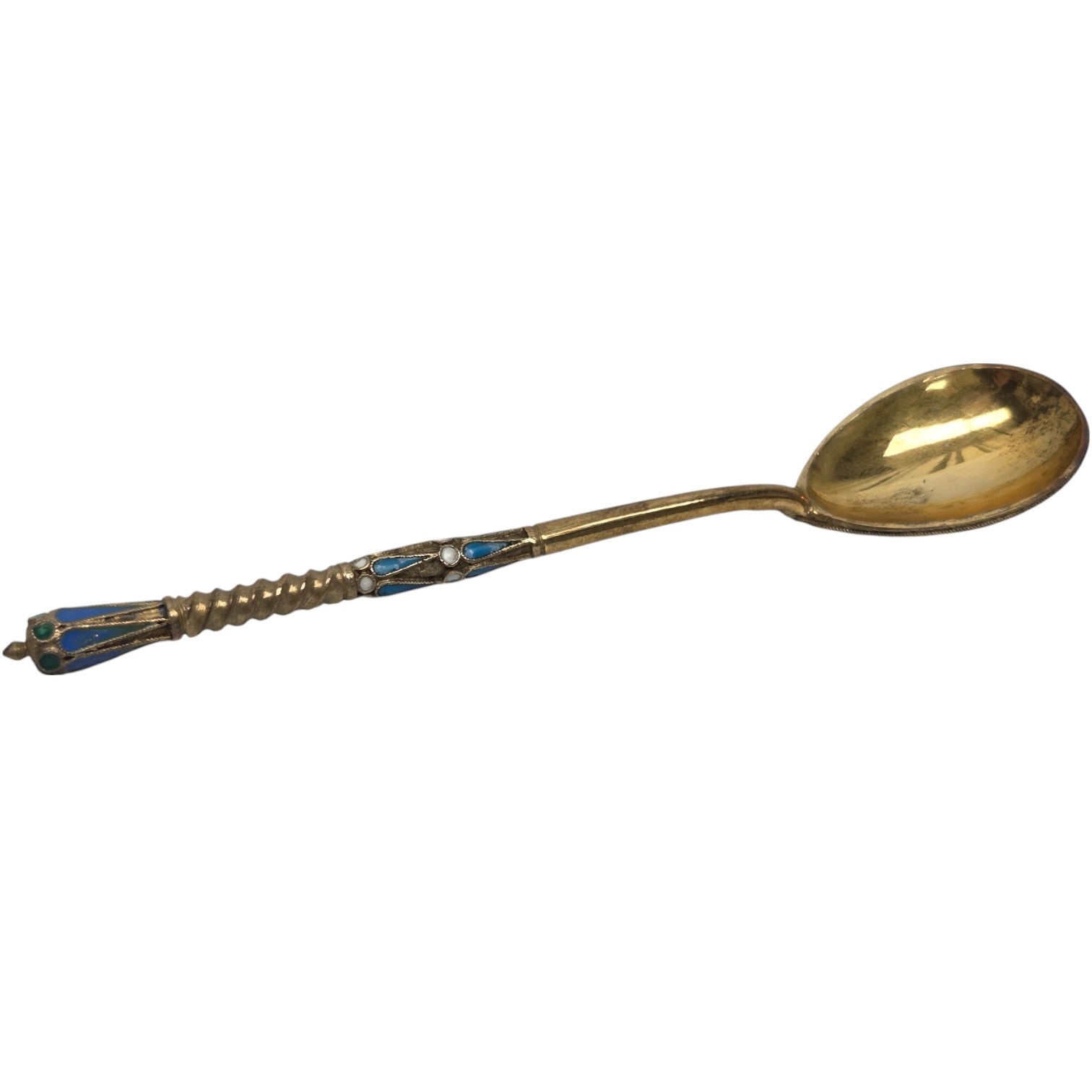 12 RUSSIAN SILVER GOLD ENAMEL DEMITASSE SPOONS