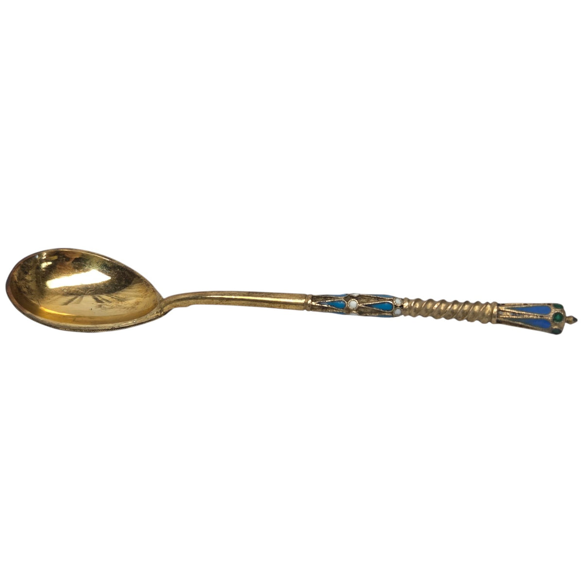 12 RUSSIAN SILVER GOLD ENAMEL DEMITASSE SPOONS