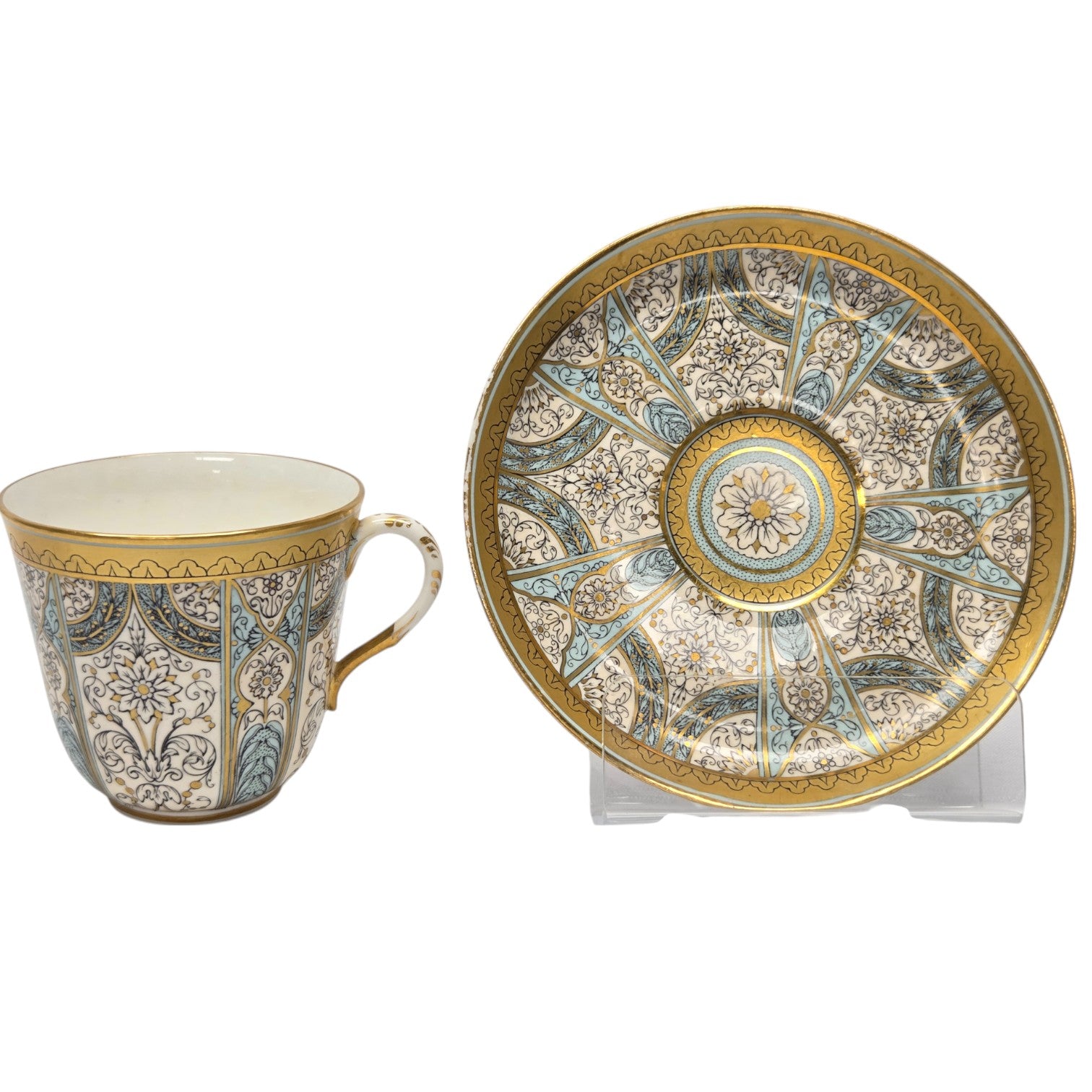 6 ROYAL WORCESTER HARLEQUIN CUPS & SAUCERS