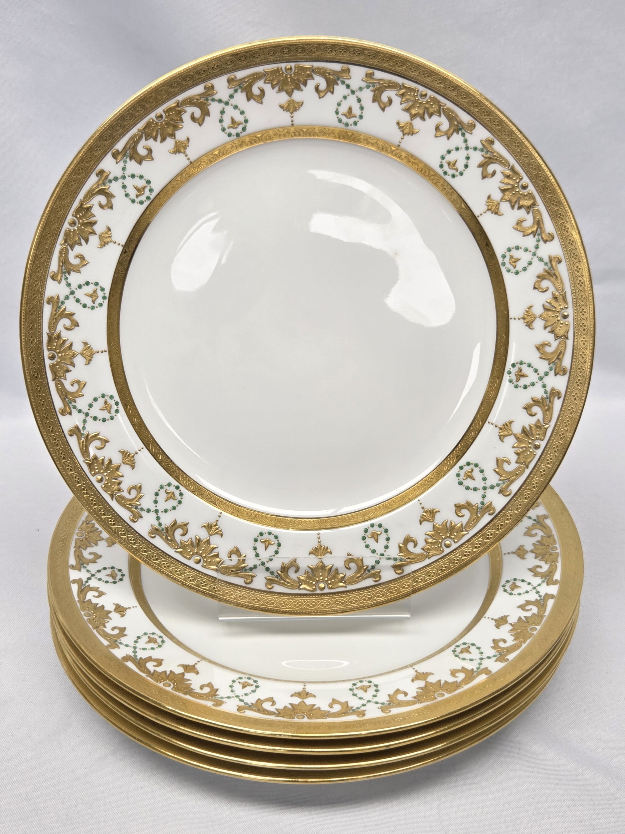 MINTONS TATMAN CHICAGO GOLD ENAMELED DINNER PLATES 5 pc