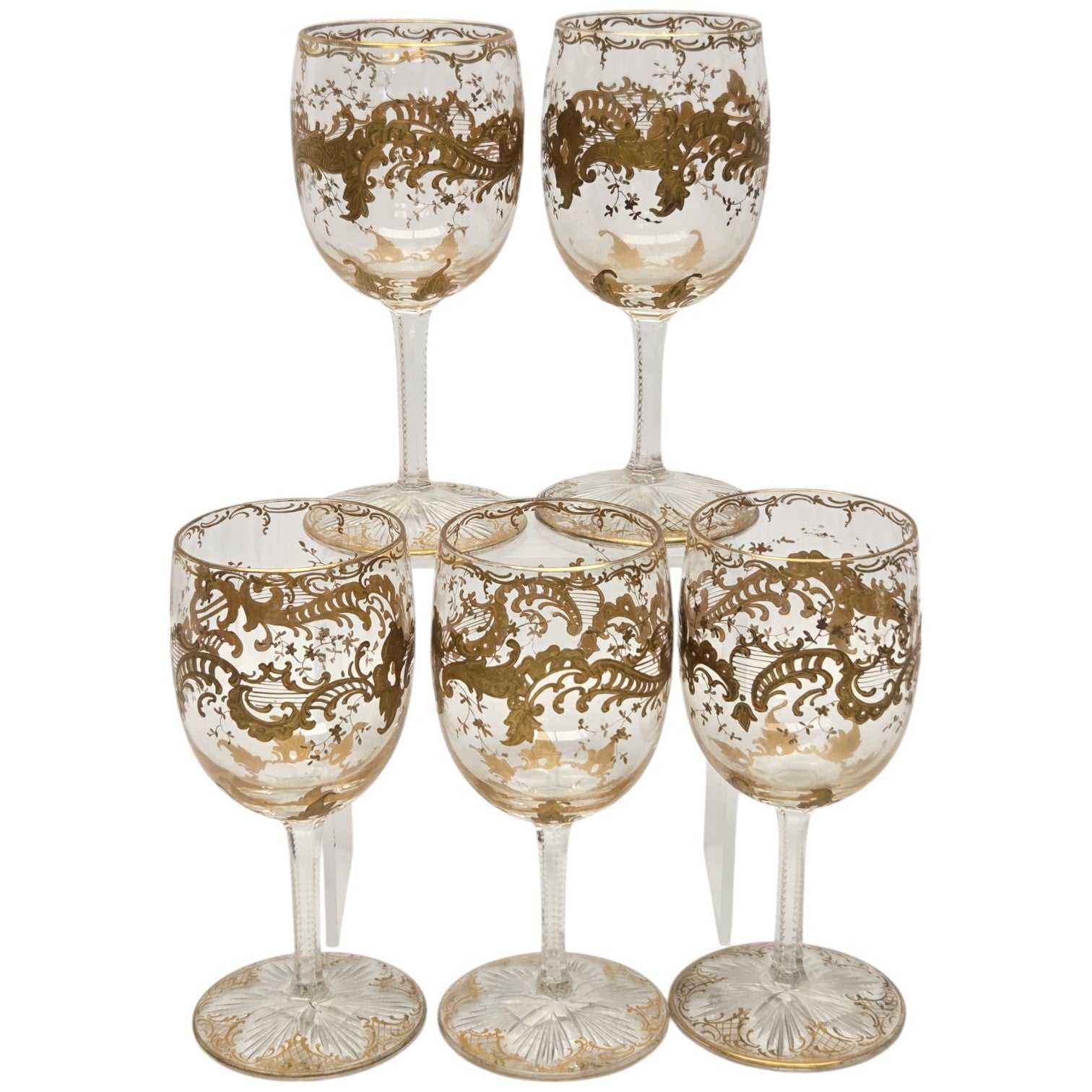 5 PC ST LOUIS CRYSTAL GILT PORT WINE GLASSES