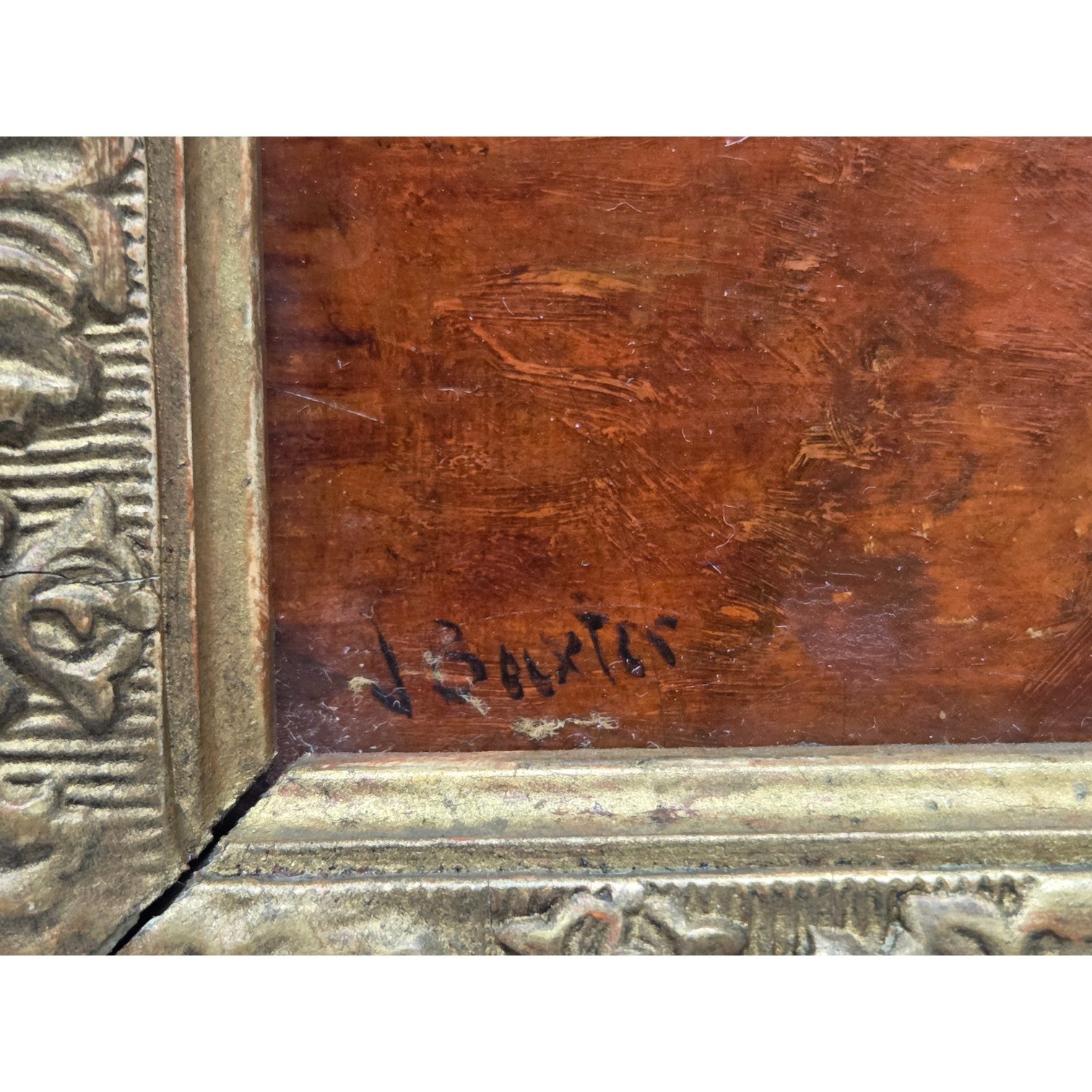 J. BAXTER OIL ON PANEL PAINTING MOTHER CHILD READING