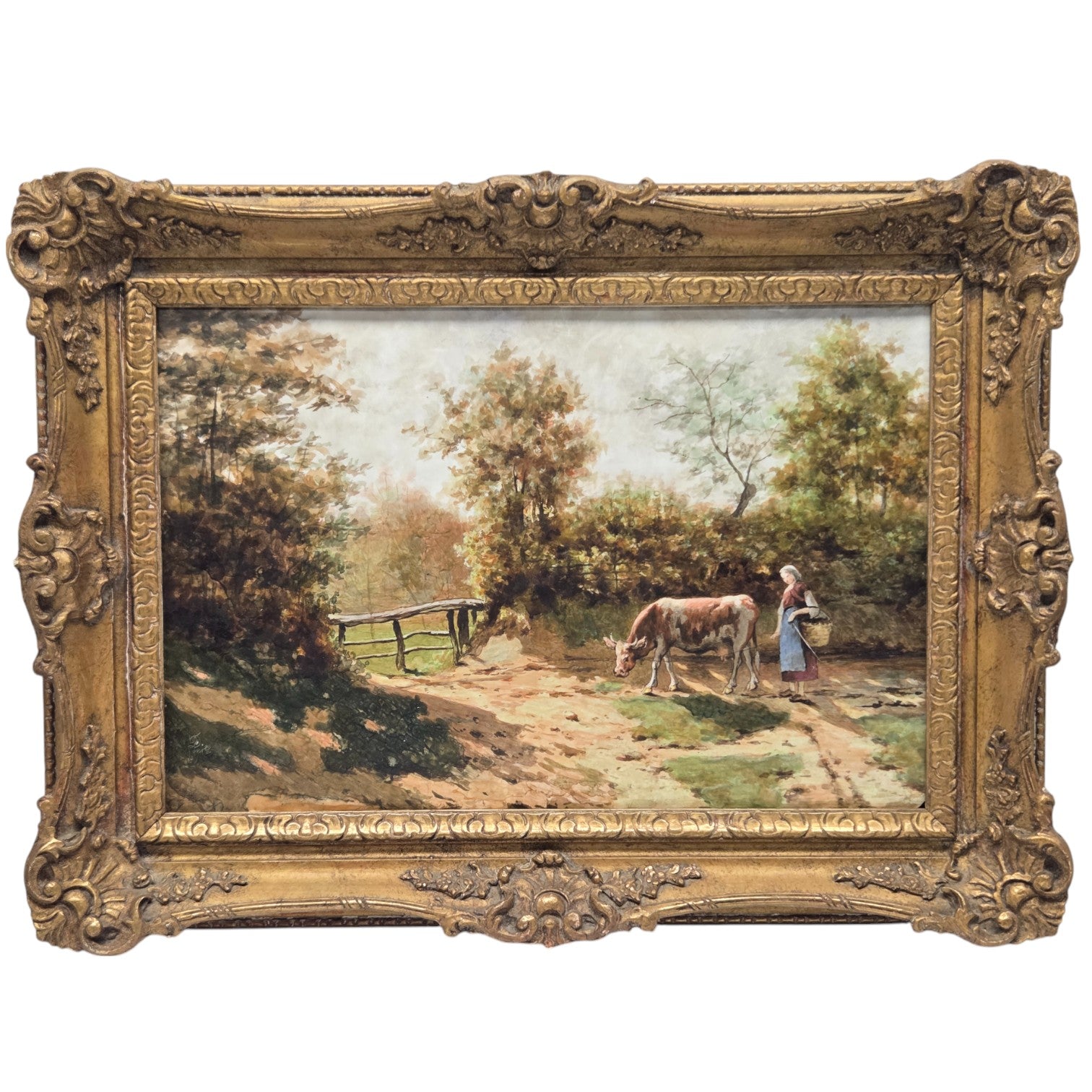 SIGNED 'DINIT' PASTORAL LANDSCAPE PAINTING ON PORCELAIN