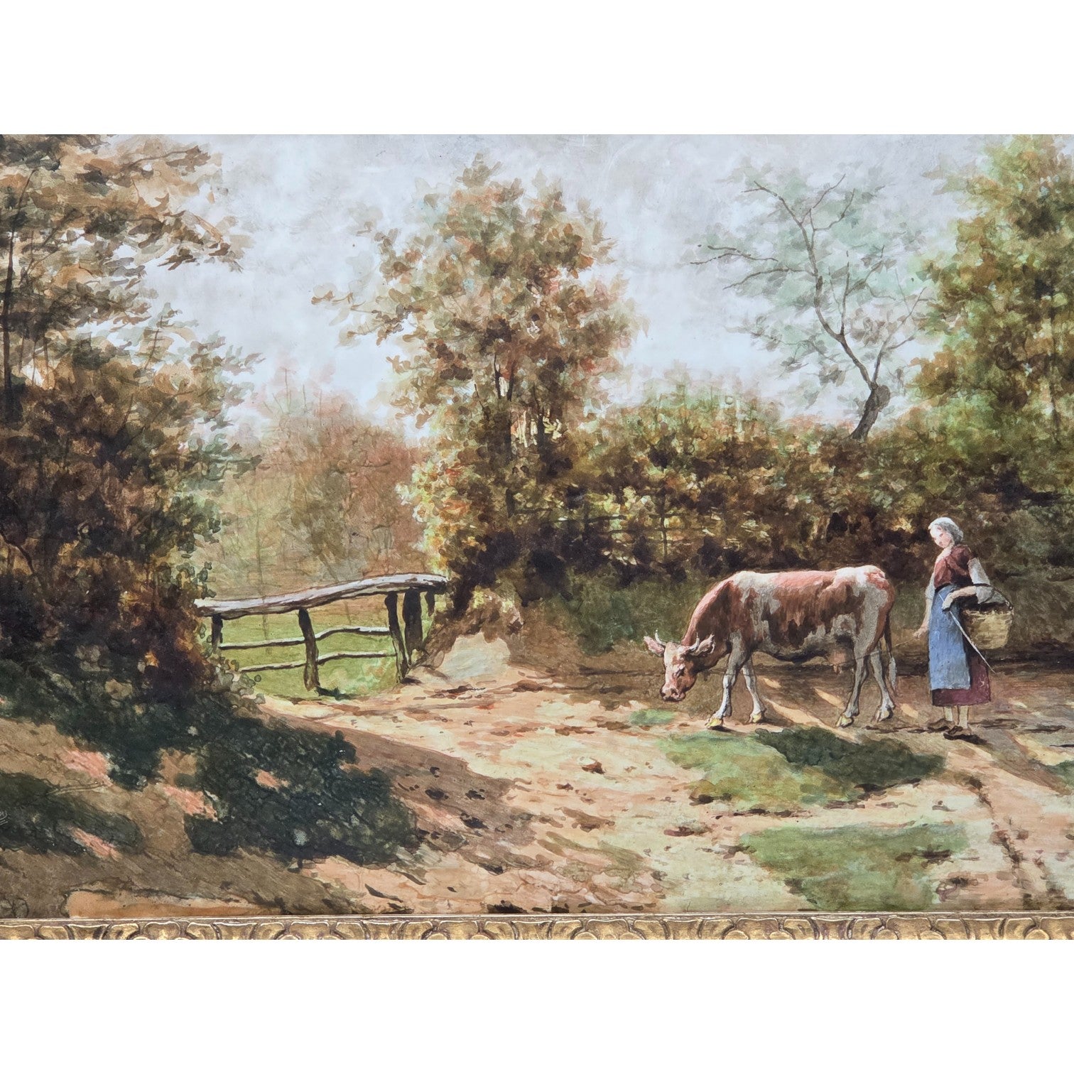 SIGNED 'DINIT' PASTORAL LANDSCAPE PAINTING ON PORCELAIN