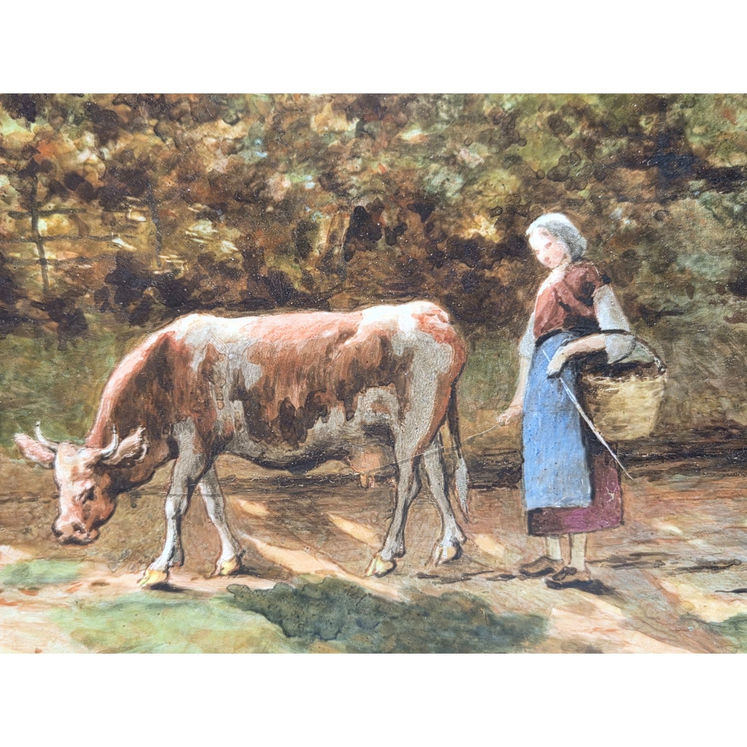 SIGNED 'DINIT' PASTORAL LANDSCAPE PAINTING ON PORCELAIN