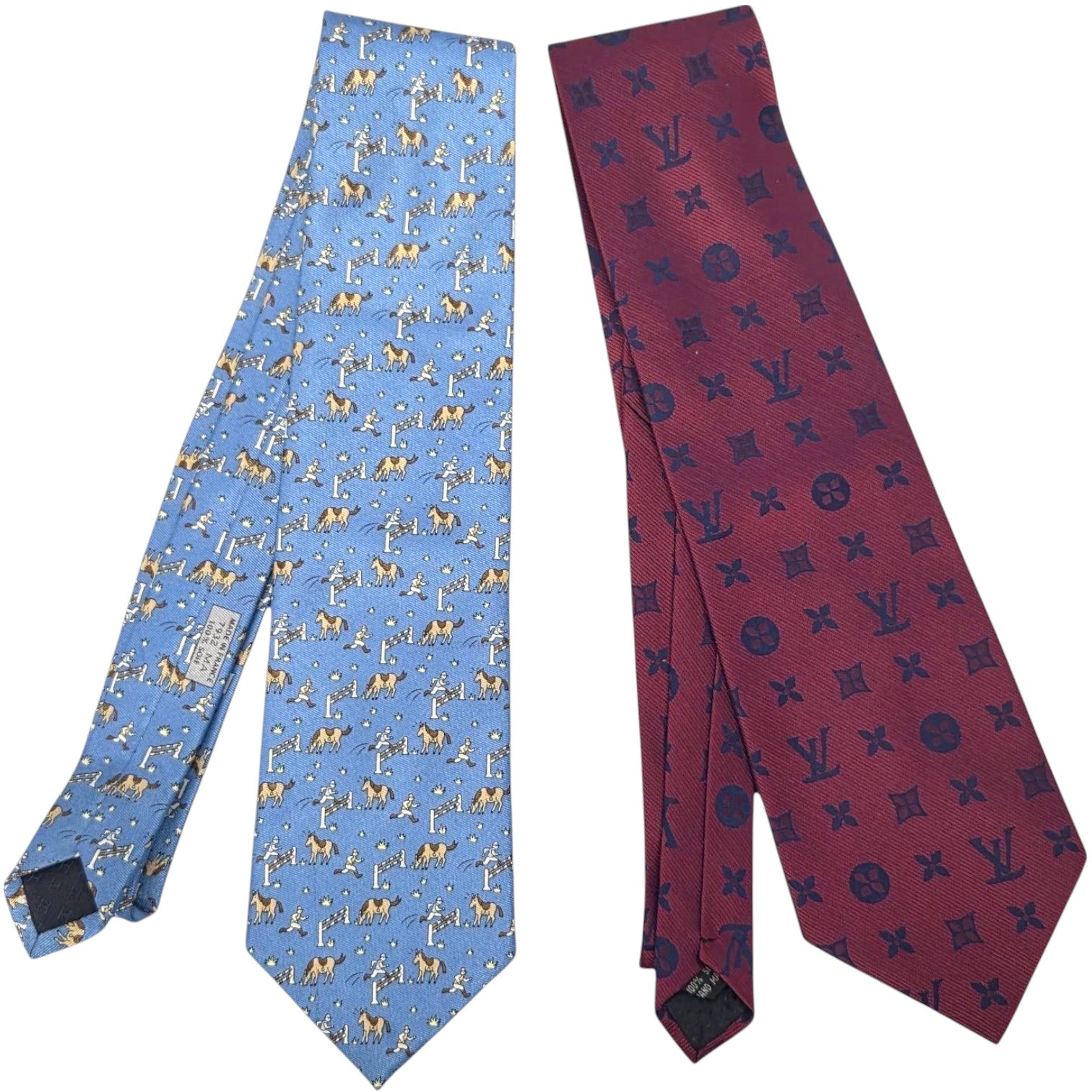 TWO DESIGNER SILK NECK TIES: HERMES AND LOUIS VUITTON