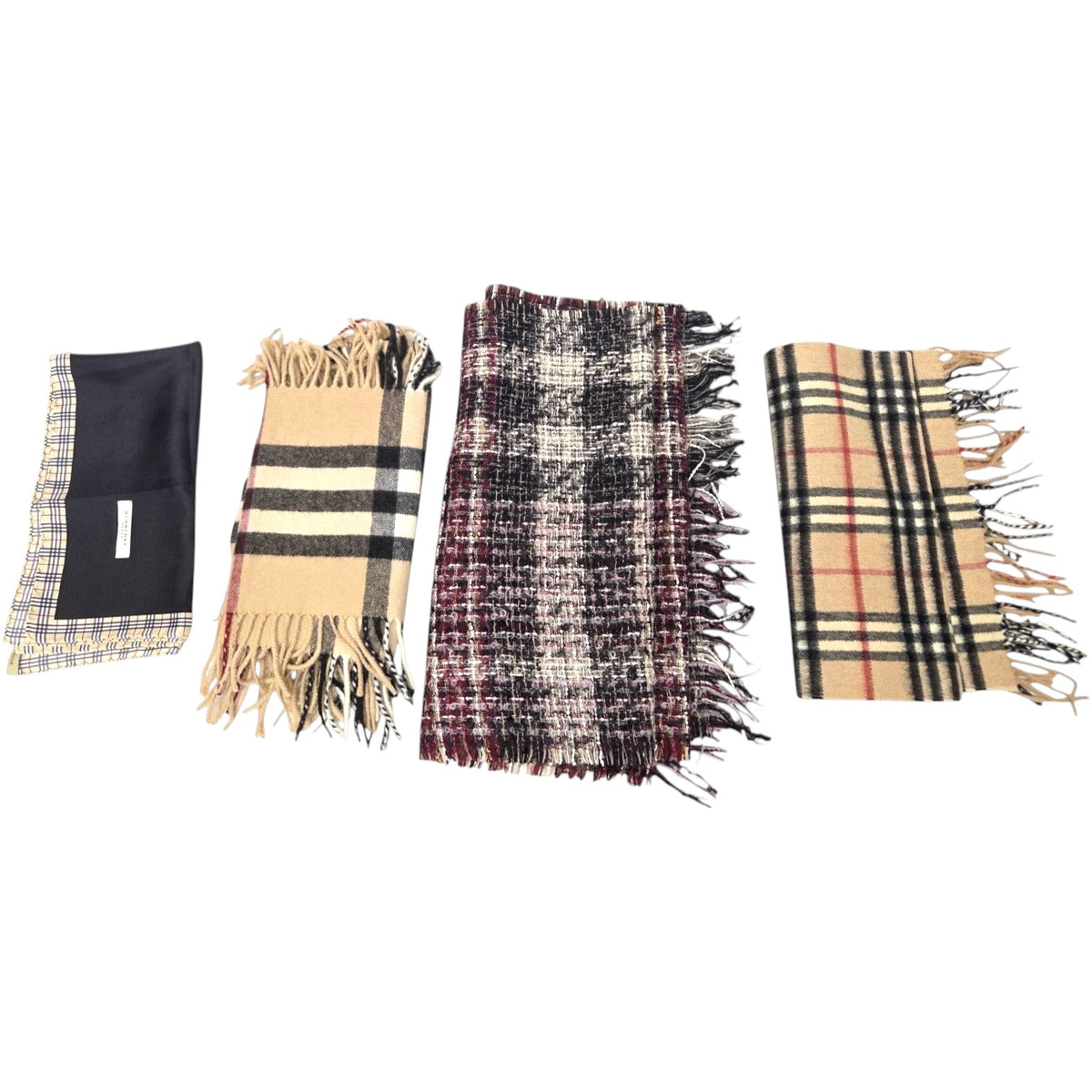 FOUR BURBERRY ENGLAND ITEMS: Two Cashmere, a Mohair blend, and a silk pocket square.