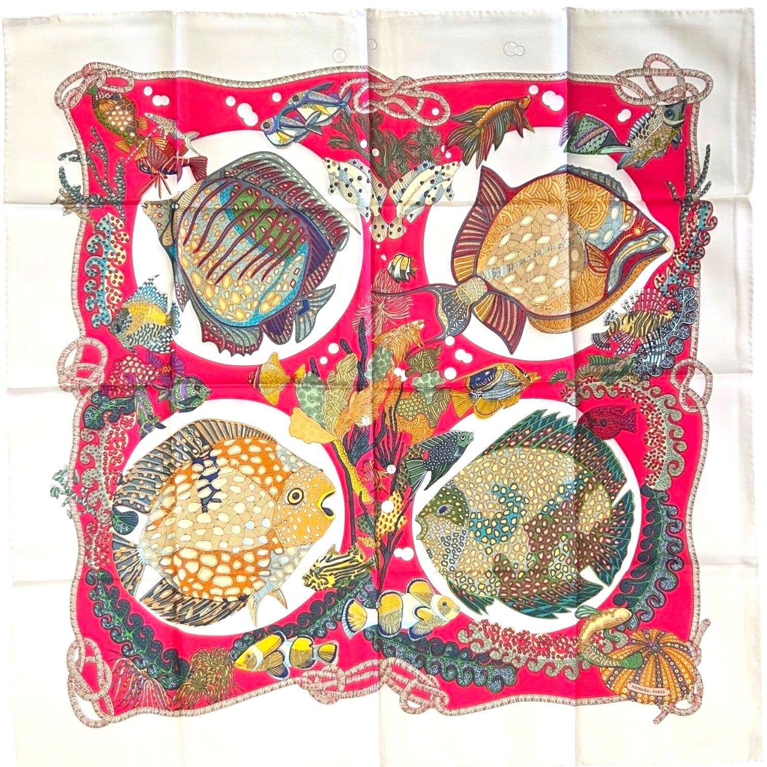 HERMES CARRE 90 GRAND FONDS SILK SCARF