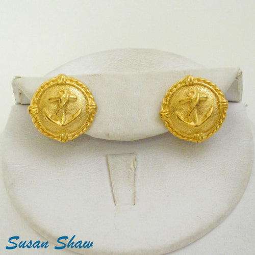Handcast Gold Anchor Pierced Earrings